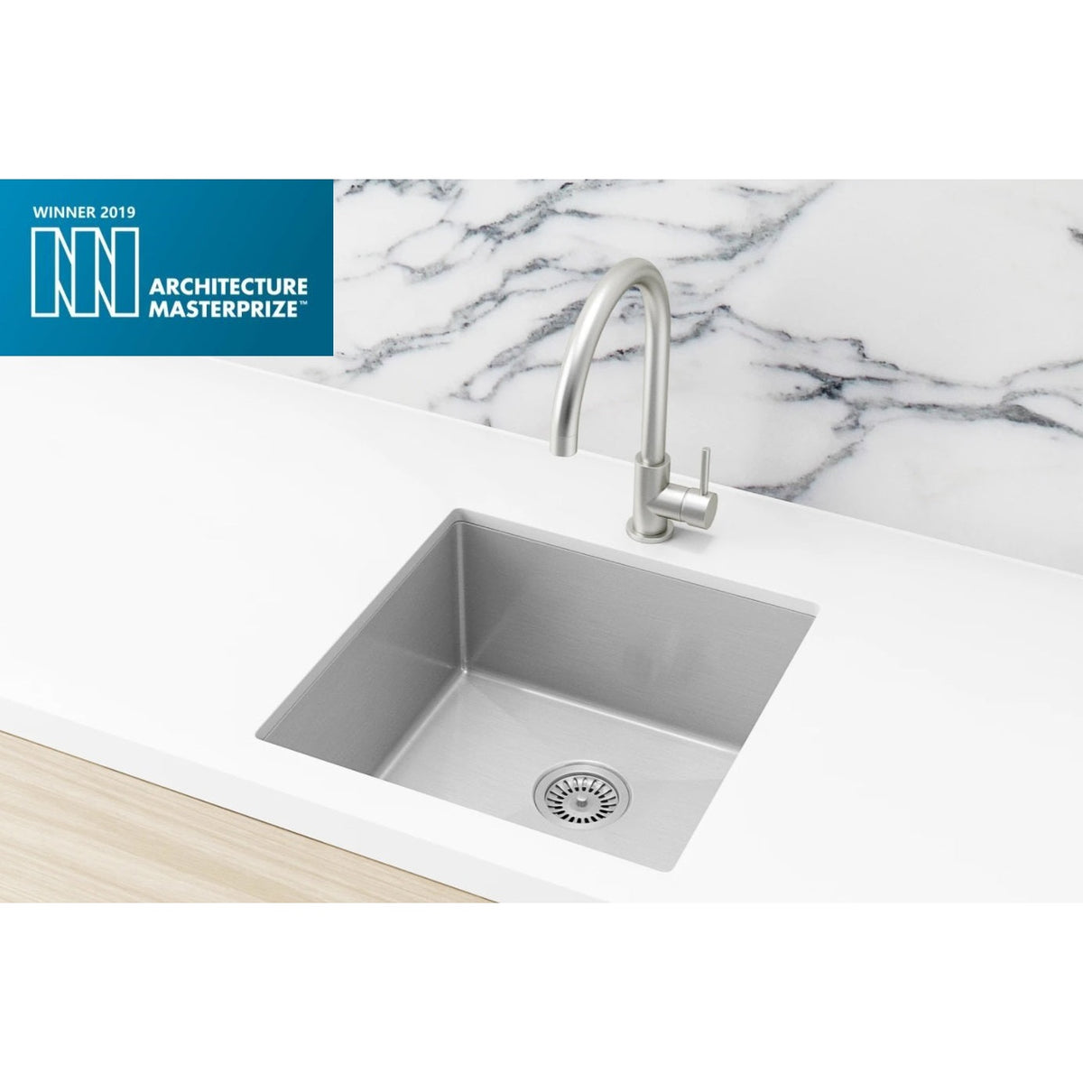 Kitchen Sink Single Bowl 450 x 450 in Brushed Nickel - close-up detail view