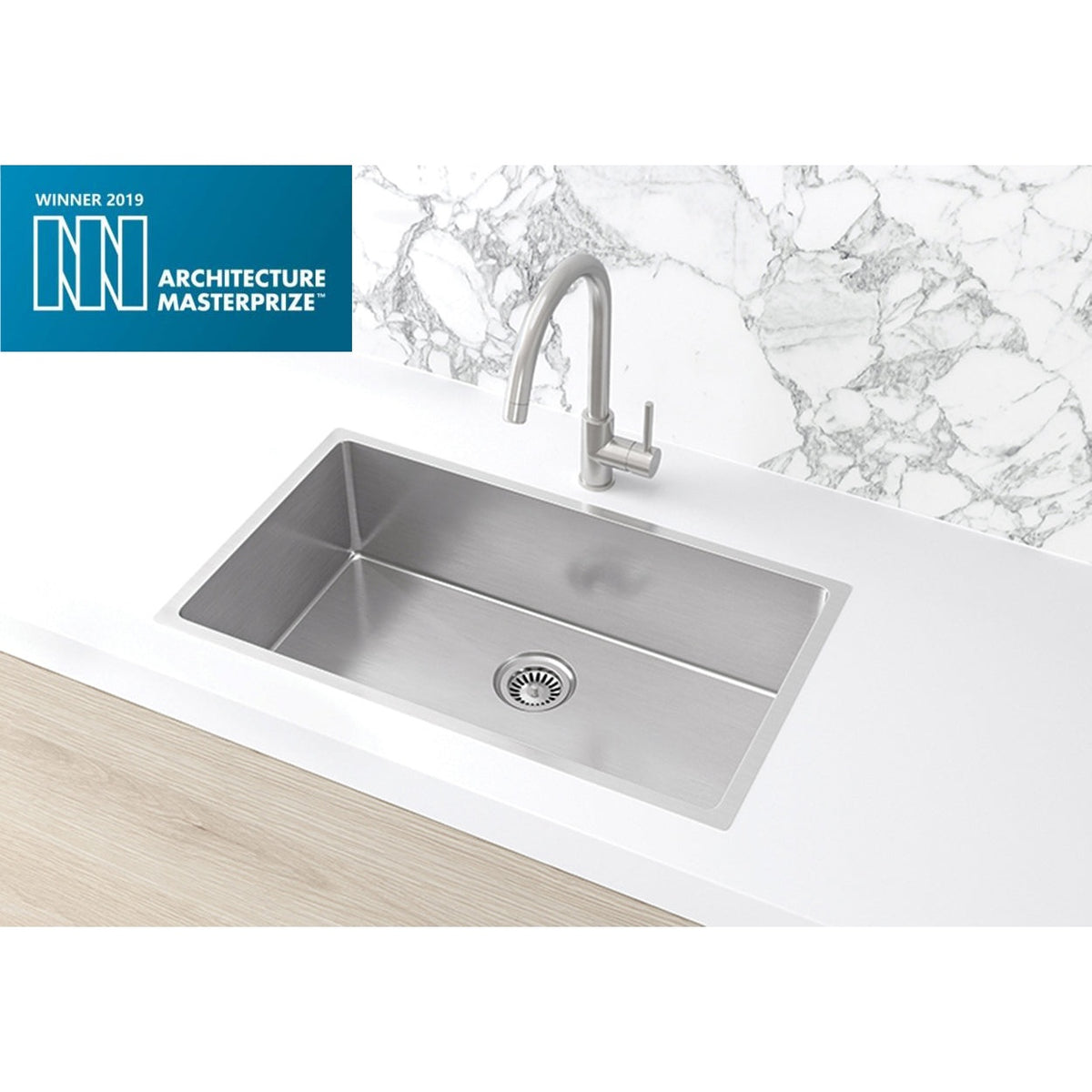 Kitchen Sink Single Bowl 760 x 440 in Brushed Nickel - side profile view