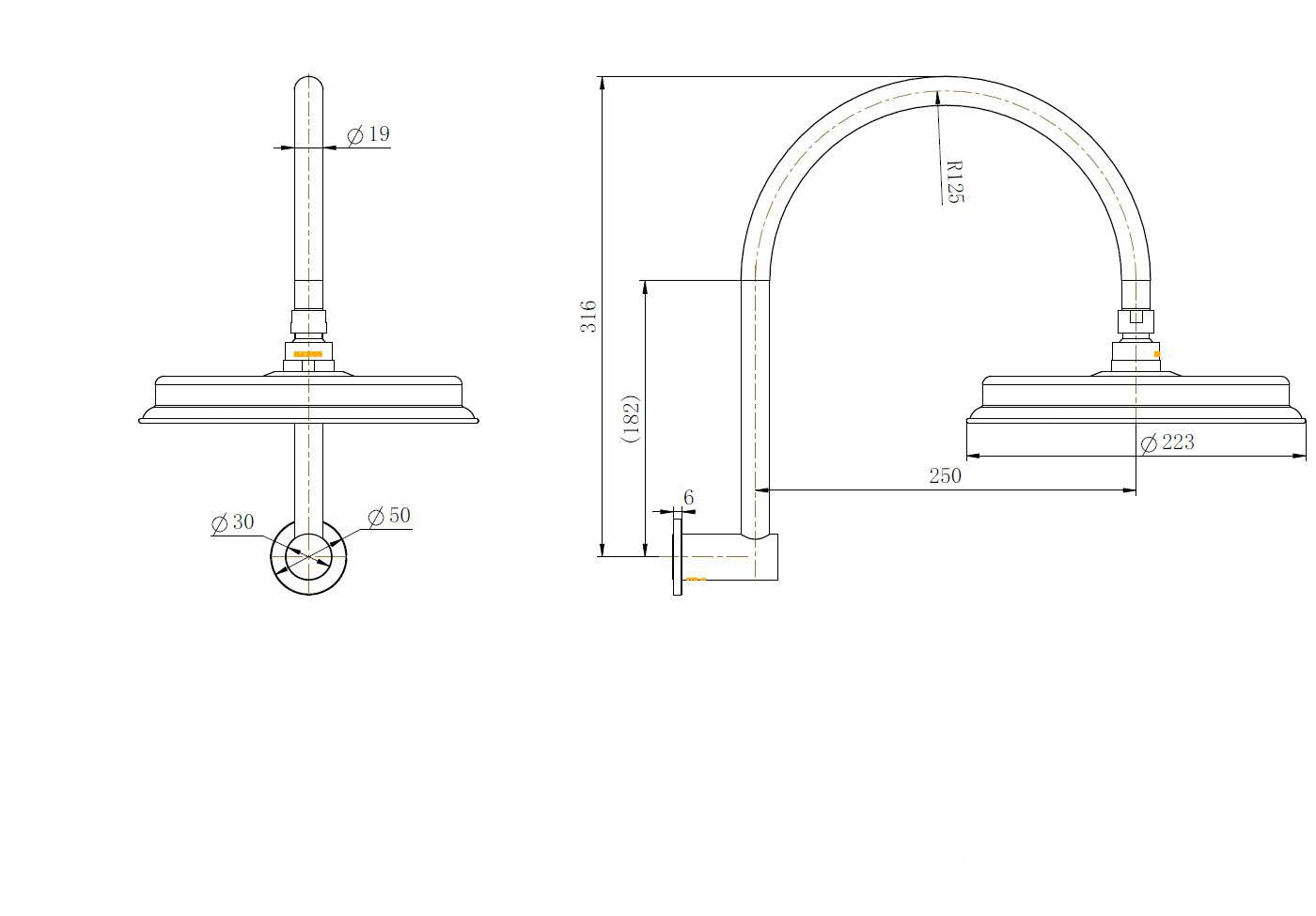Montpellier Shower Arm With Shower Head - Matte Black