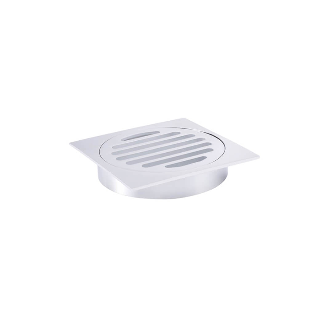 Square Floor Grate Shower Drain 100mm outlet - Polished Chrome