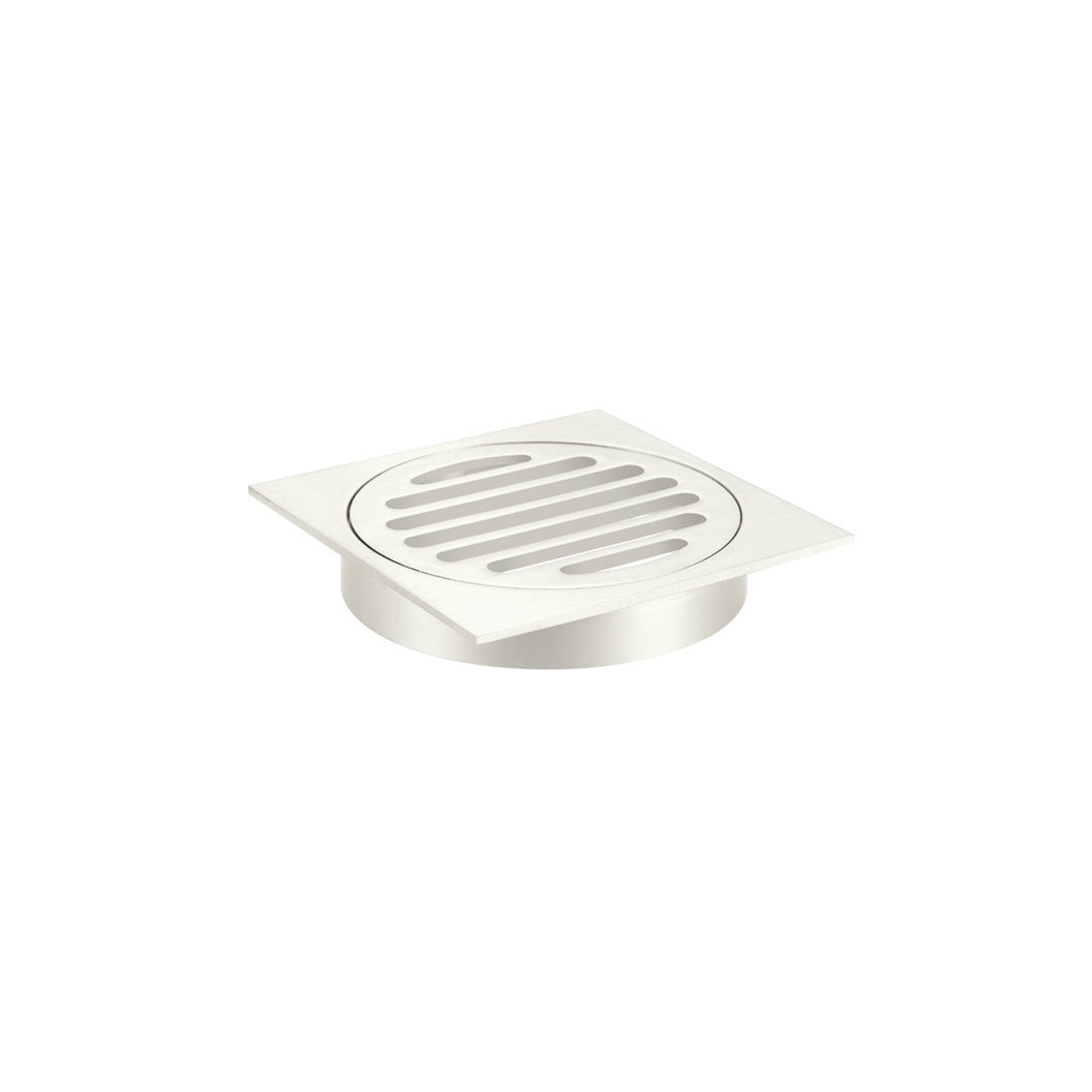 Square Floor Grate Shower Drain 100mm outlet - Brushed Nickel