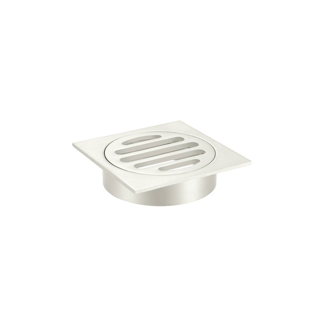 Square Floor Grate Shower Drain 80mm outlet - Brushed Nickel