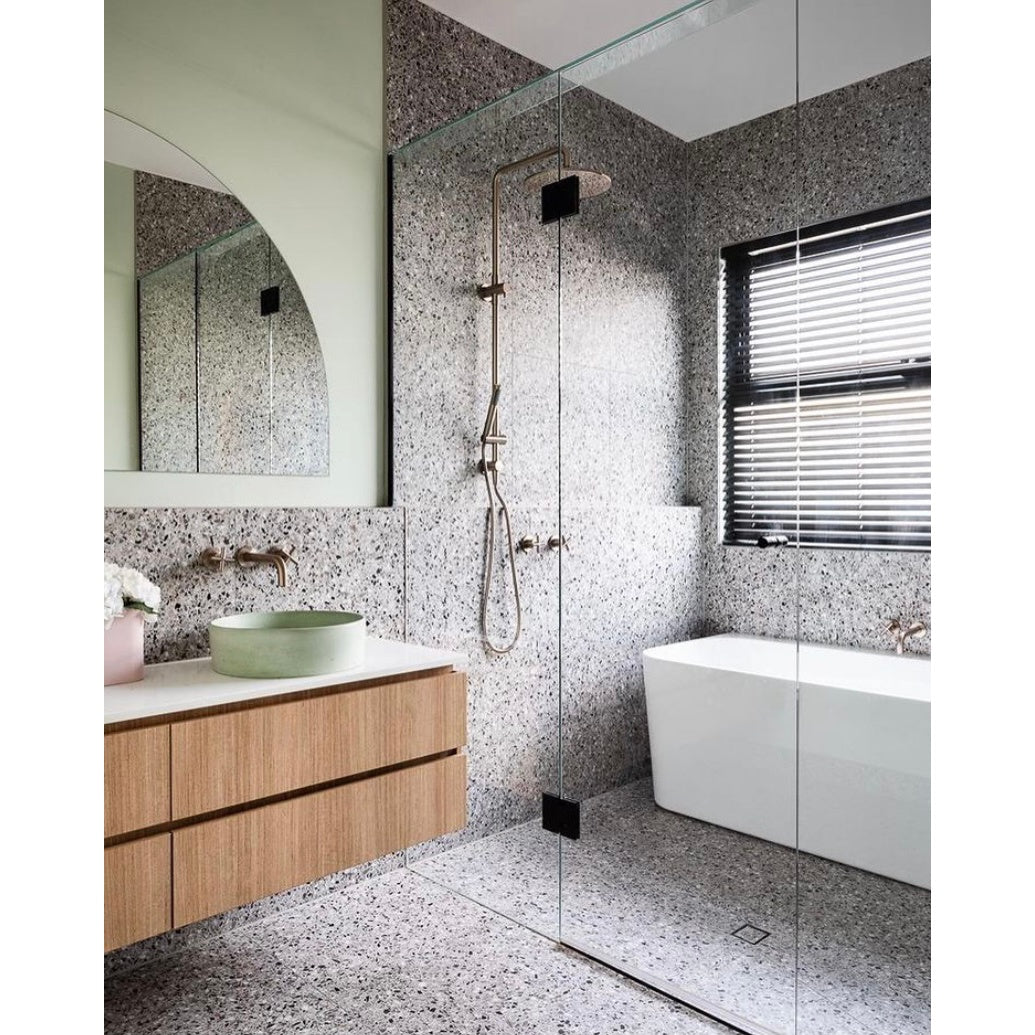 Shower Waste with Tile Insert in Brushed Nickel - side profile view