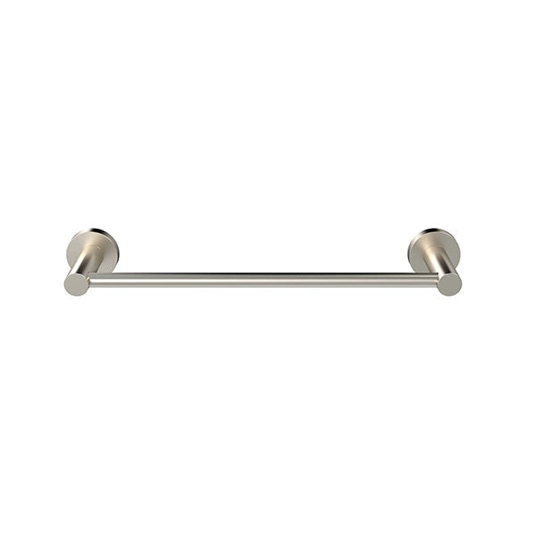 Round Single Towel Rail 300mm in Brushed Nickel - angled product view