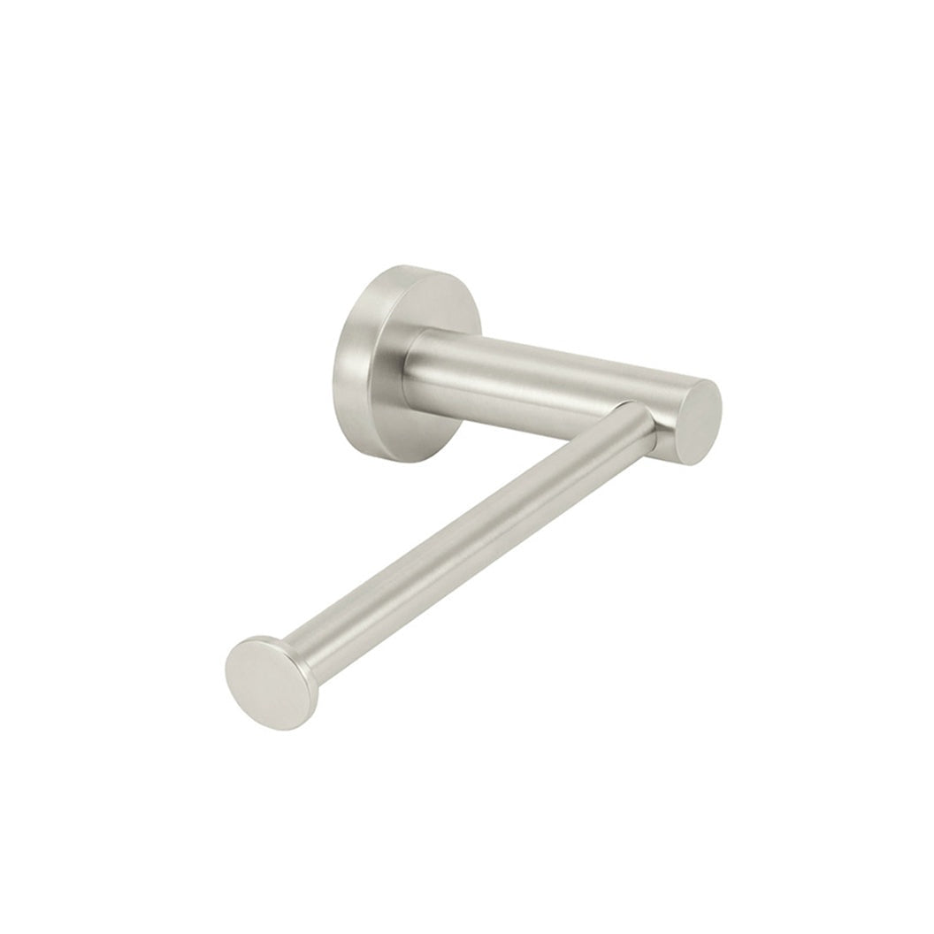 Round Toilet Roll Holder in Brushed Nickel - angled product view