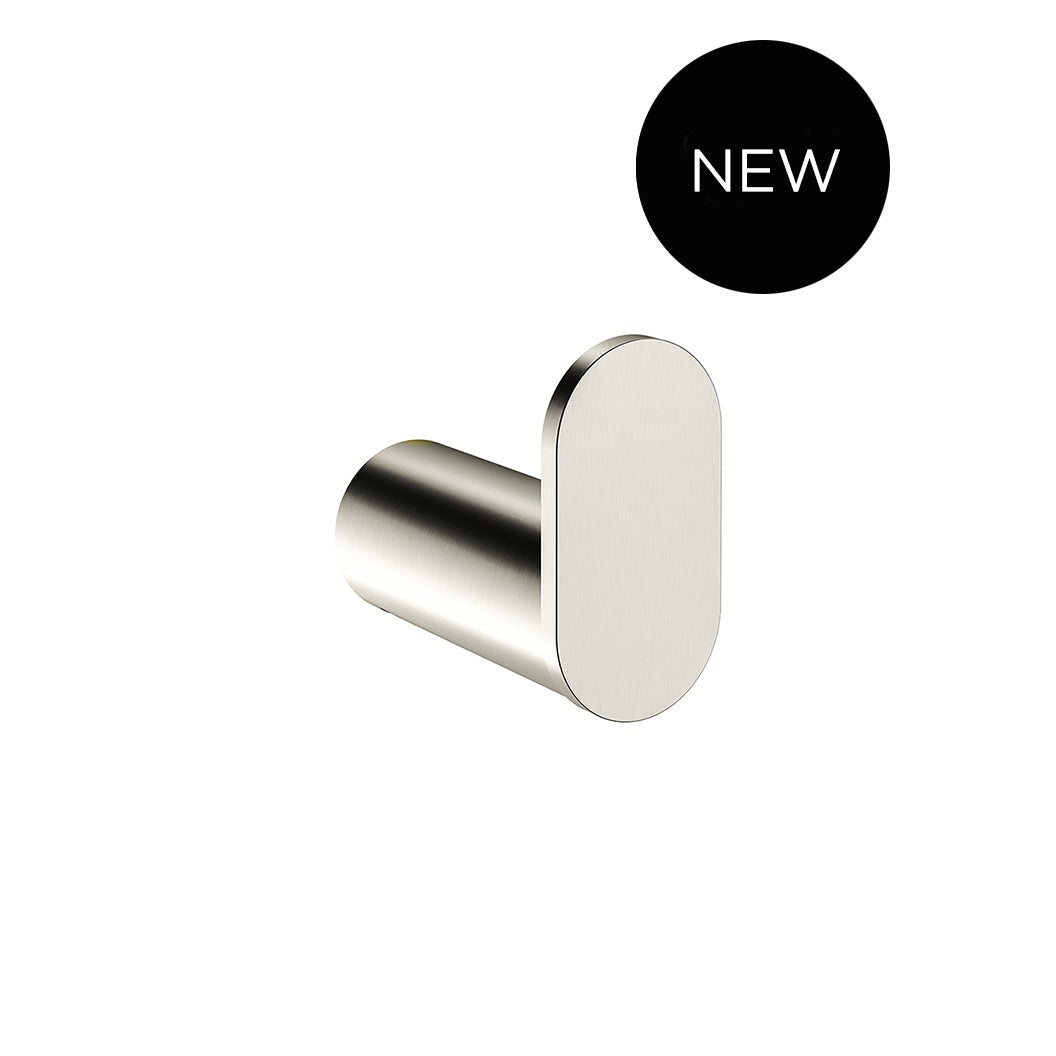 Curvae Single Robe Hook in Brushed Nickel - close-up detail view
