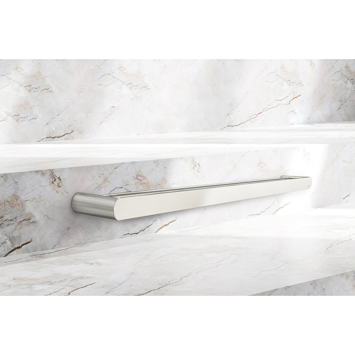 Curvae Double Towel Rail 600mm in Brushed Nickel - side profile view
