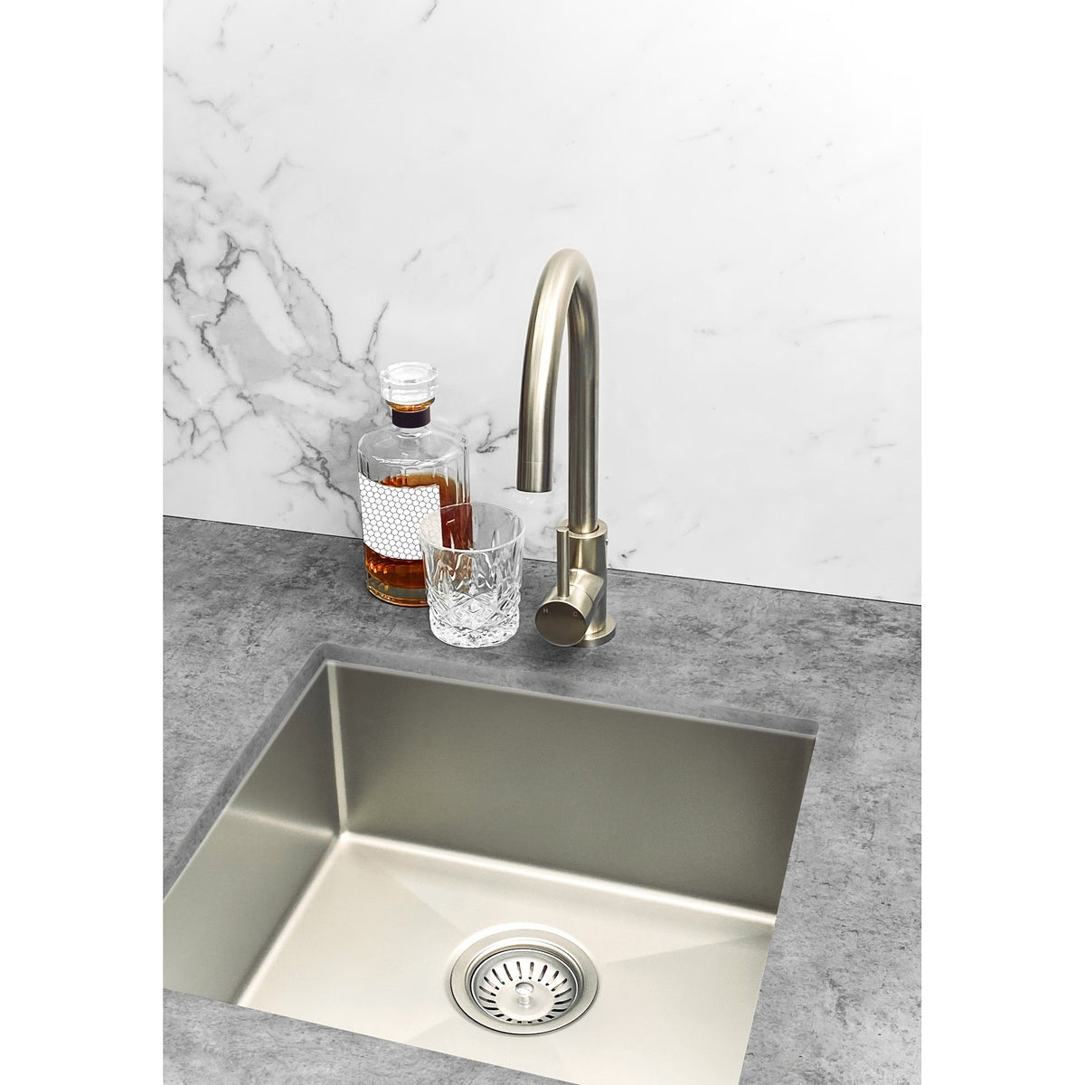 Sink Strainer and Waste Plug Basket with Stopper in Brushed Nickel - rear mounting detail (14 of 14)