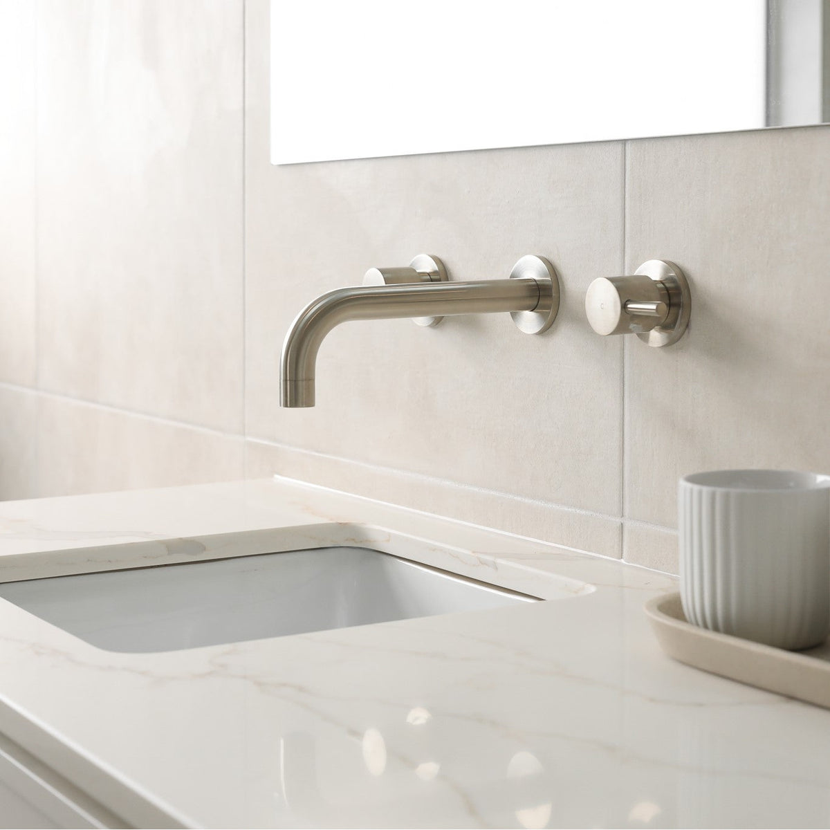 Round Quarter Turn Wall Top Assemblies - Brushed Nickel