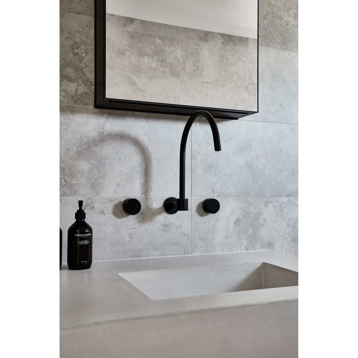 Circular Wall Taps - side profile view, bathroom fixture
