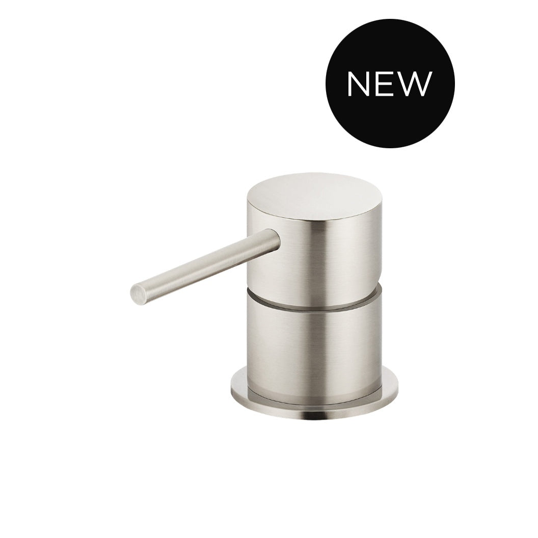 Round Deck Mounted Mixer in Brushed Nickel - close-up detail view