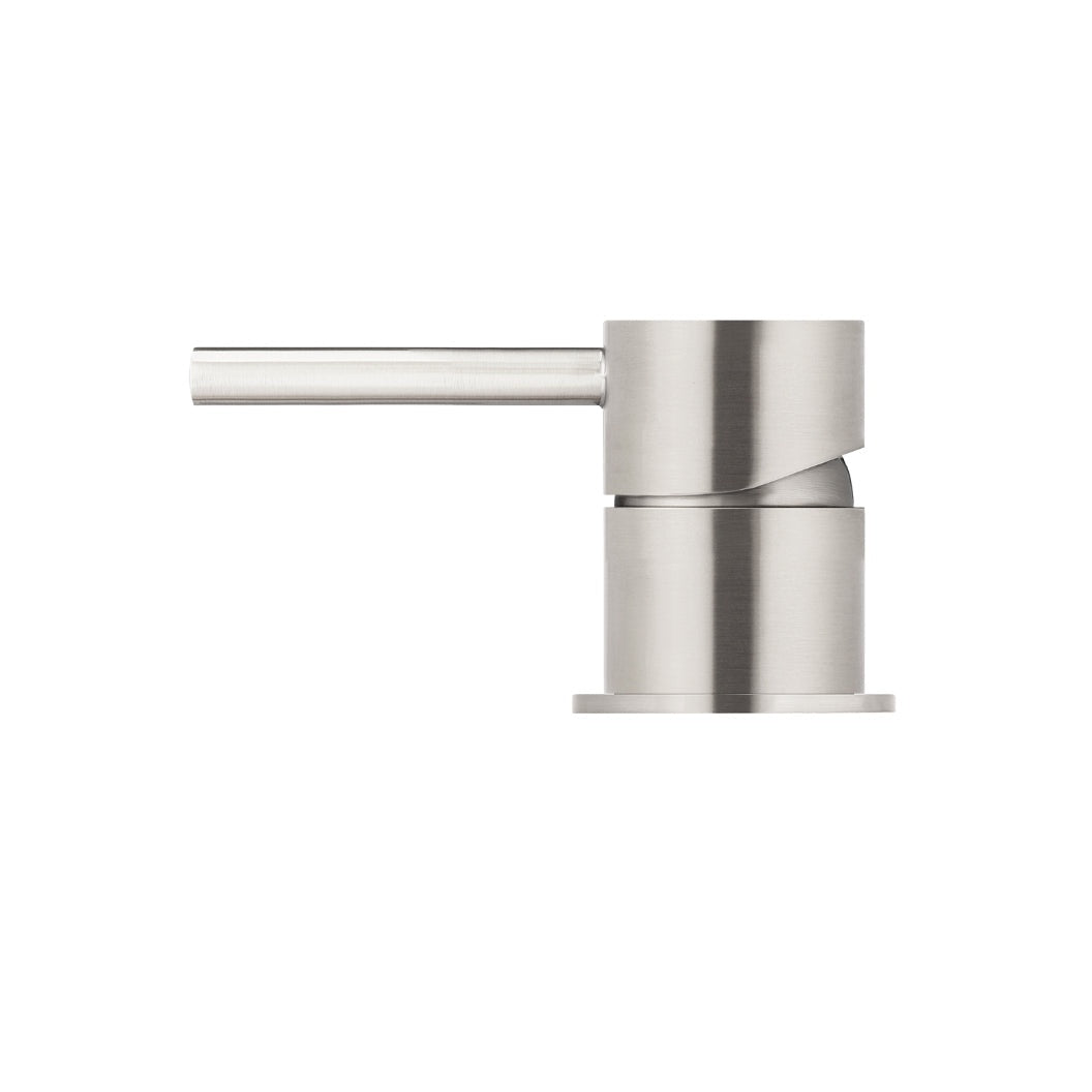 Round Deck Mounted Mixer in Brushed Nickel - side profile view