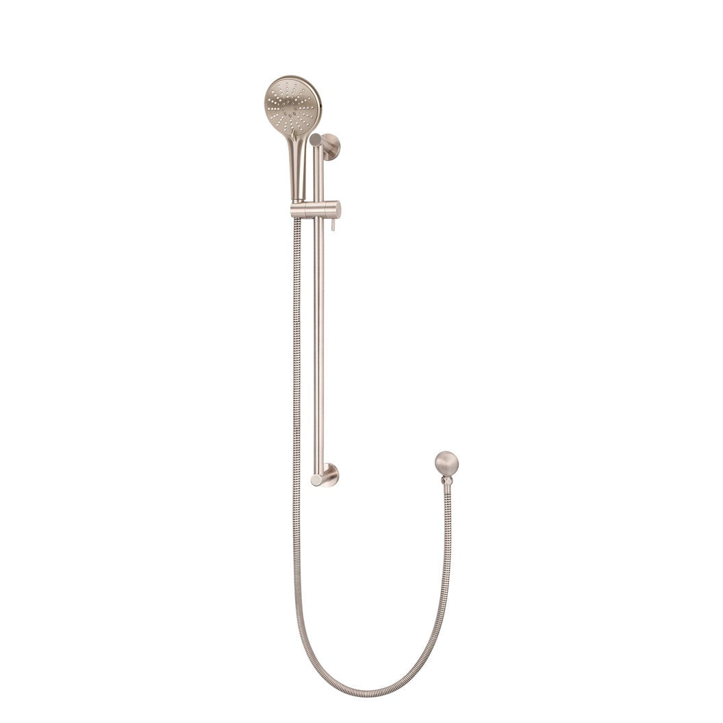 Round Three Function Hand Shower on Rail Column in Polished Chrome - finish and profile close-up