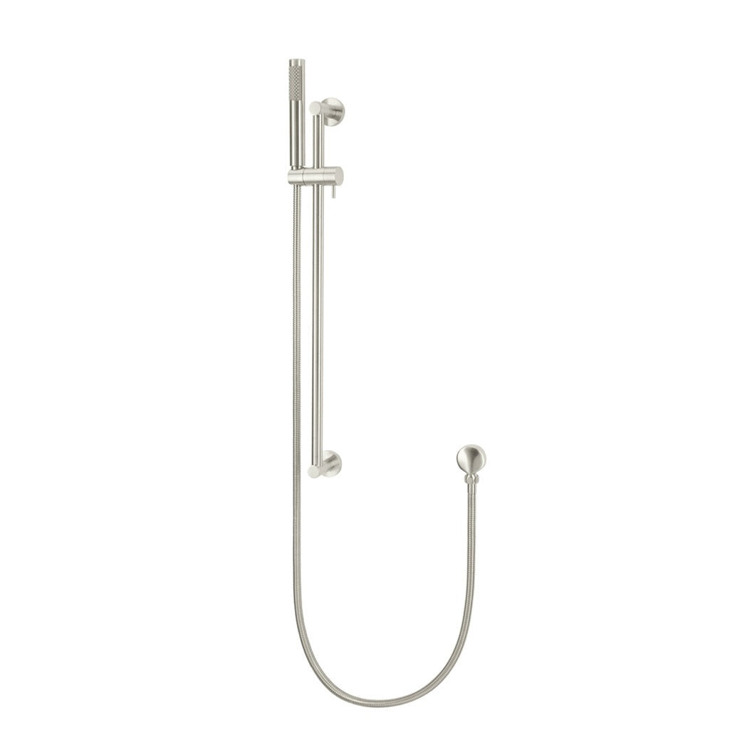 Round Hand Shower on Rail Column in Brushed Nickel - side profile view