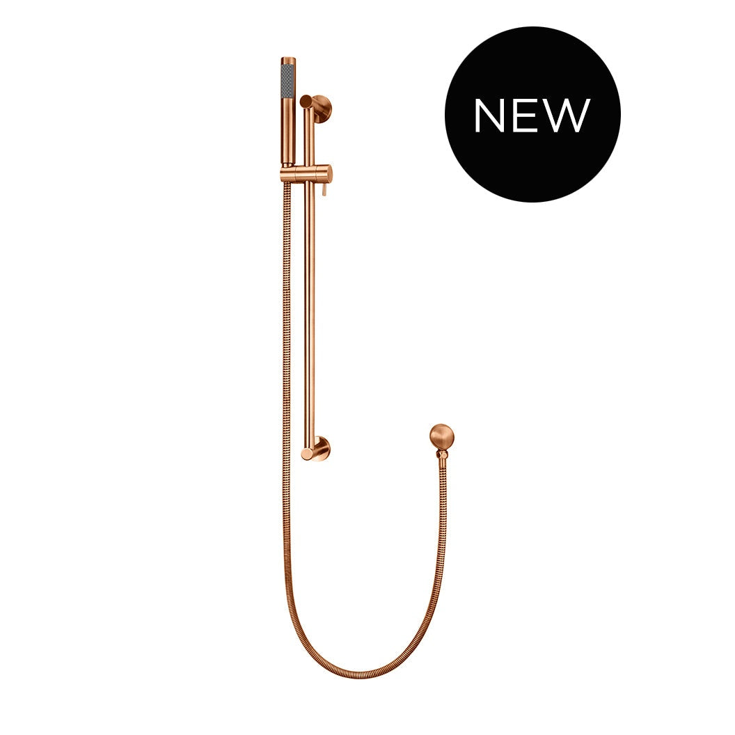Round Hand Shower on Rail Column in Tiger Bronze - close-up detail view