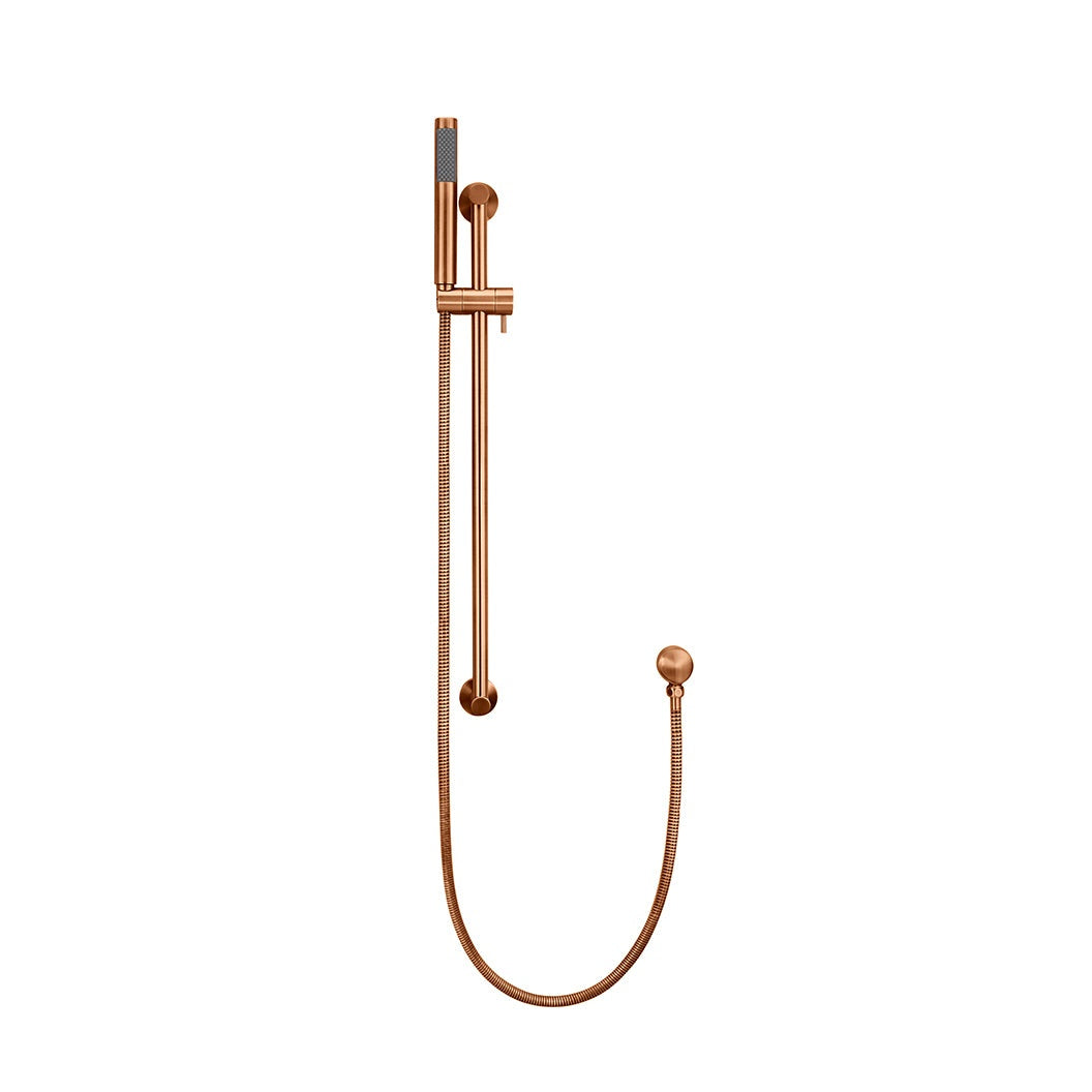 Round Hand Shower on Rail Column in Tiger Bronze - side profile view