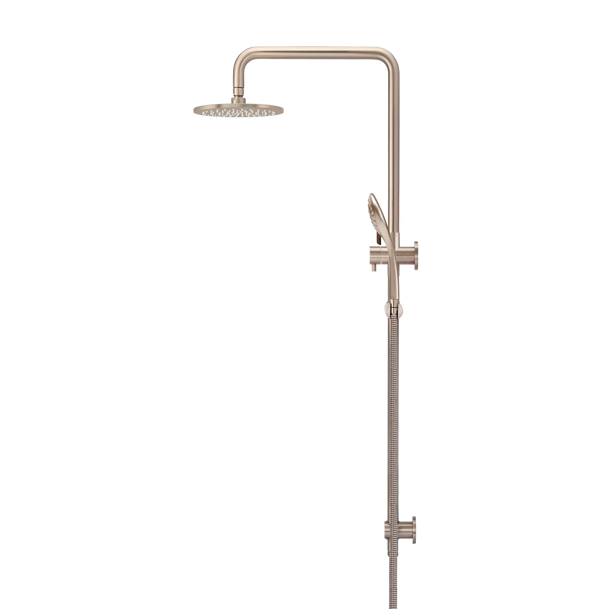 Round Combination Shower Rail 200mm Rose, Three Function Hand Shower - Champagne