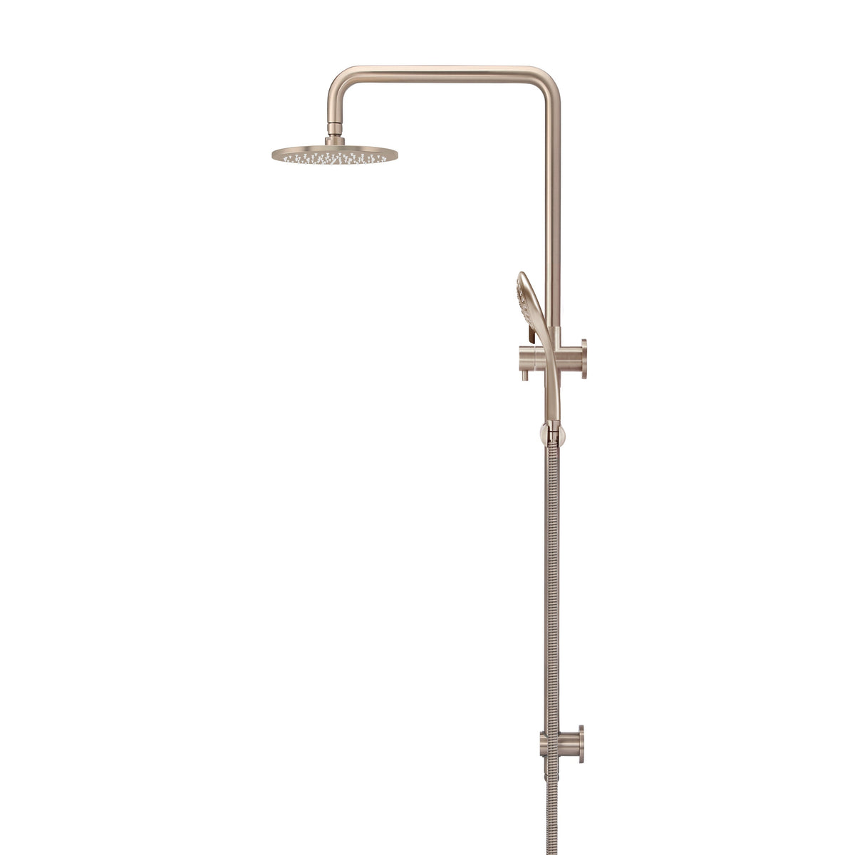Round Combination Shower Rail 200mm Rose, Three Function Hand Shower - Champagne