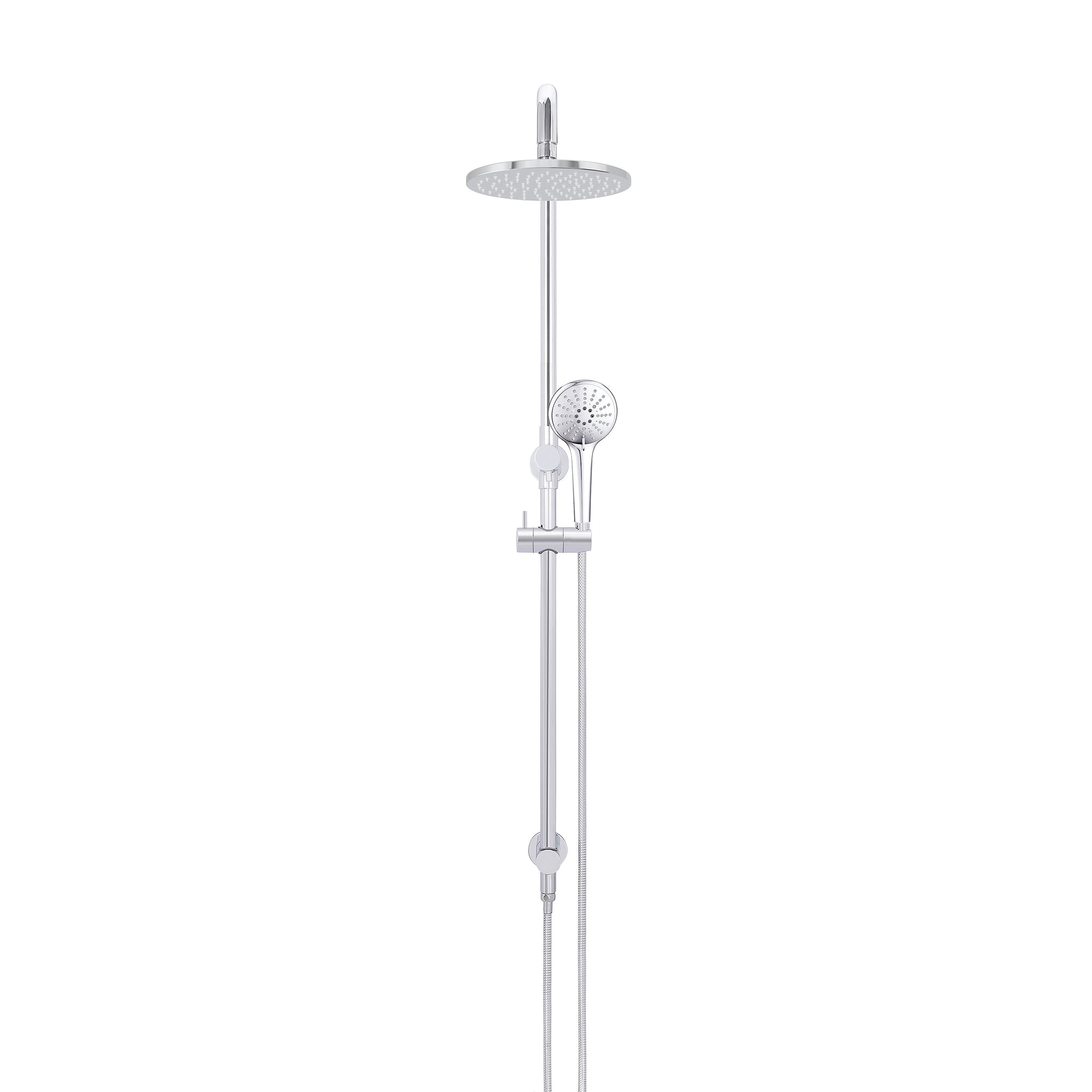 Round Combination Shower Rail 200mm Rose, Three Function Hand Shower - Polished Chrome