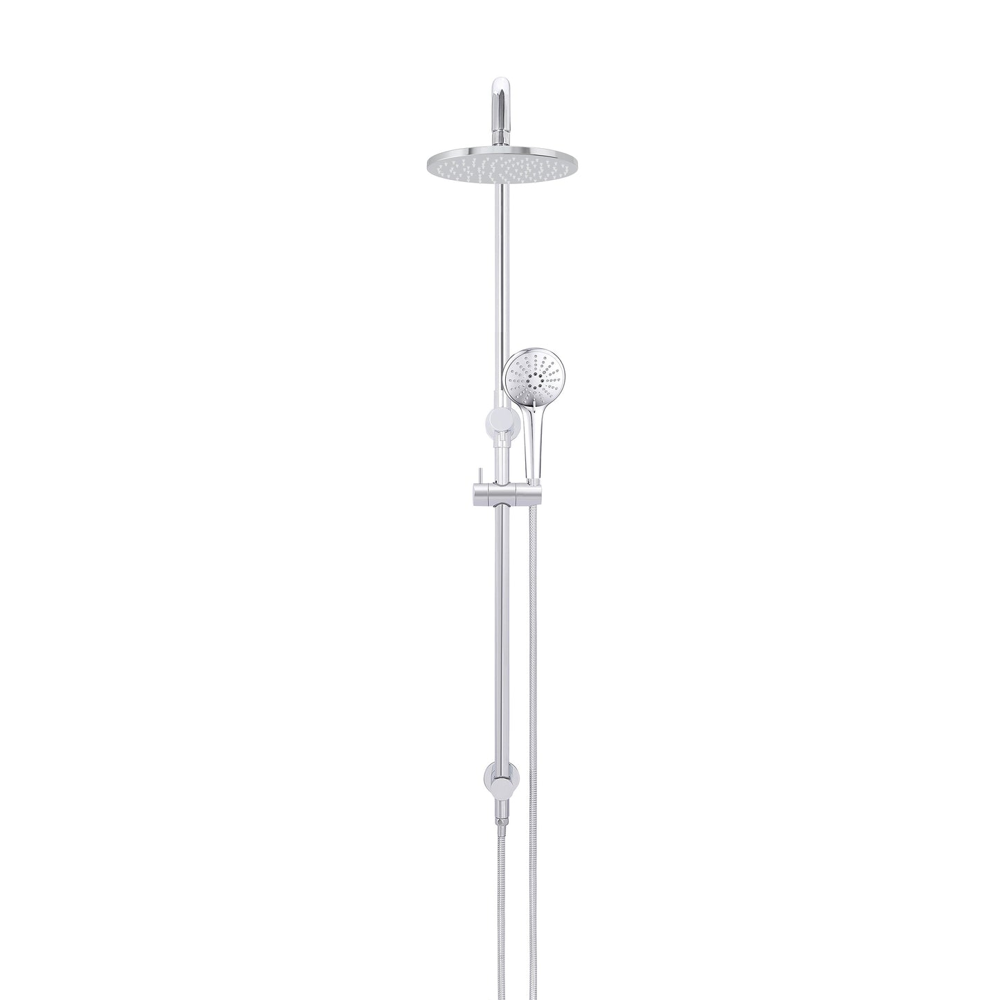 Round Combination Shower Rail 200mm Rose, Three Function Hand Shower - Polished Chrome