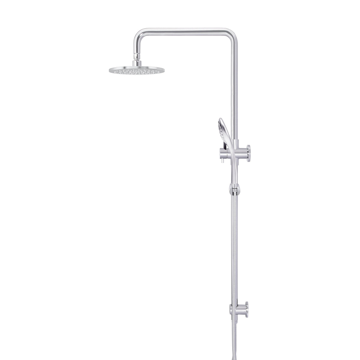 Round Combination Shower Rail 200mm Rose, Three Function Hand Shower - Polished Chrome