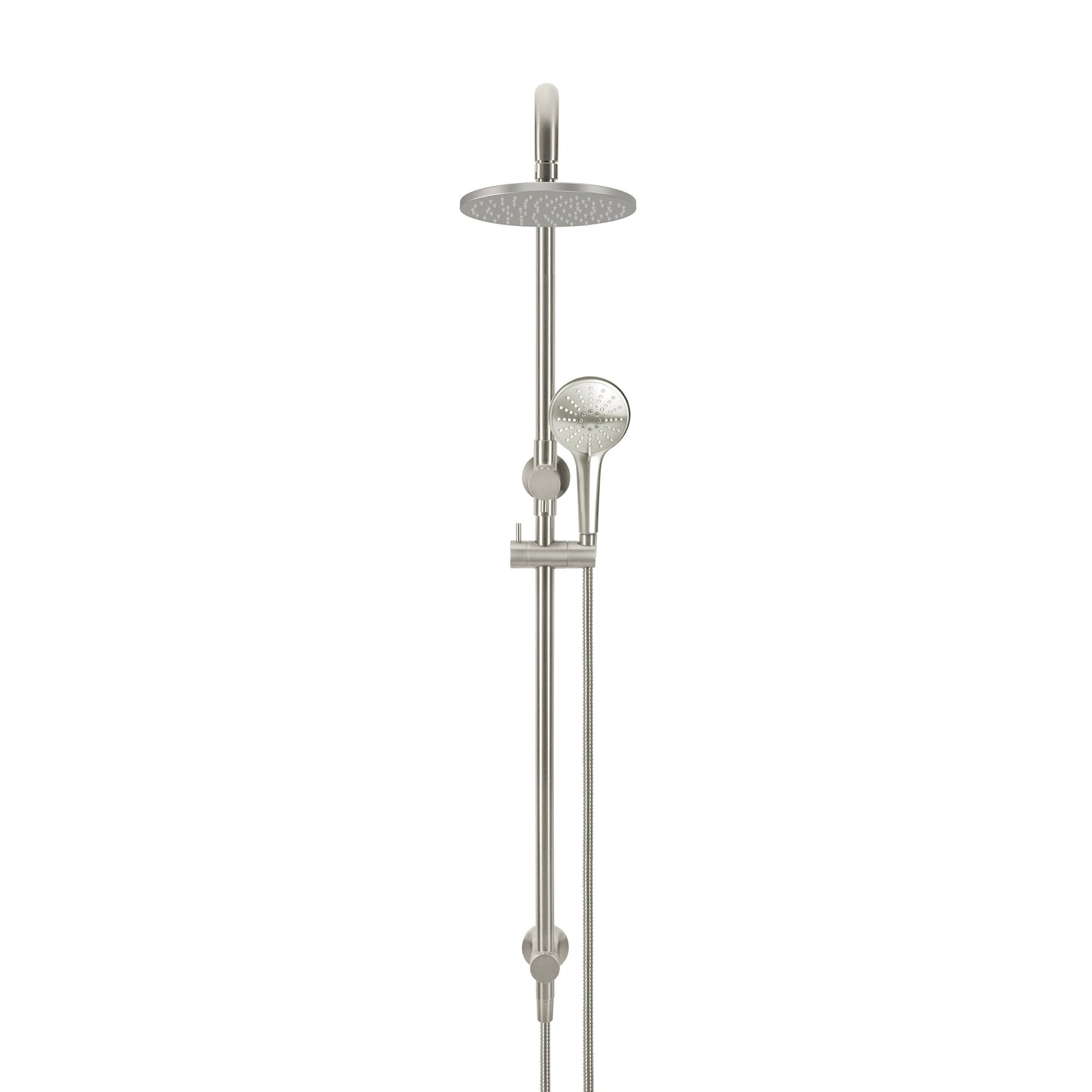 Round Combination Shower Rail 200mm Rose, Three Function Hand Shower - Brushed Nickel