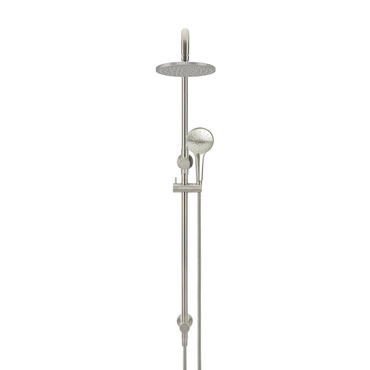 Round Combination Shower Rail 200mm Rose, Three Function Hand Shower - Brushed Nickel