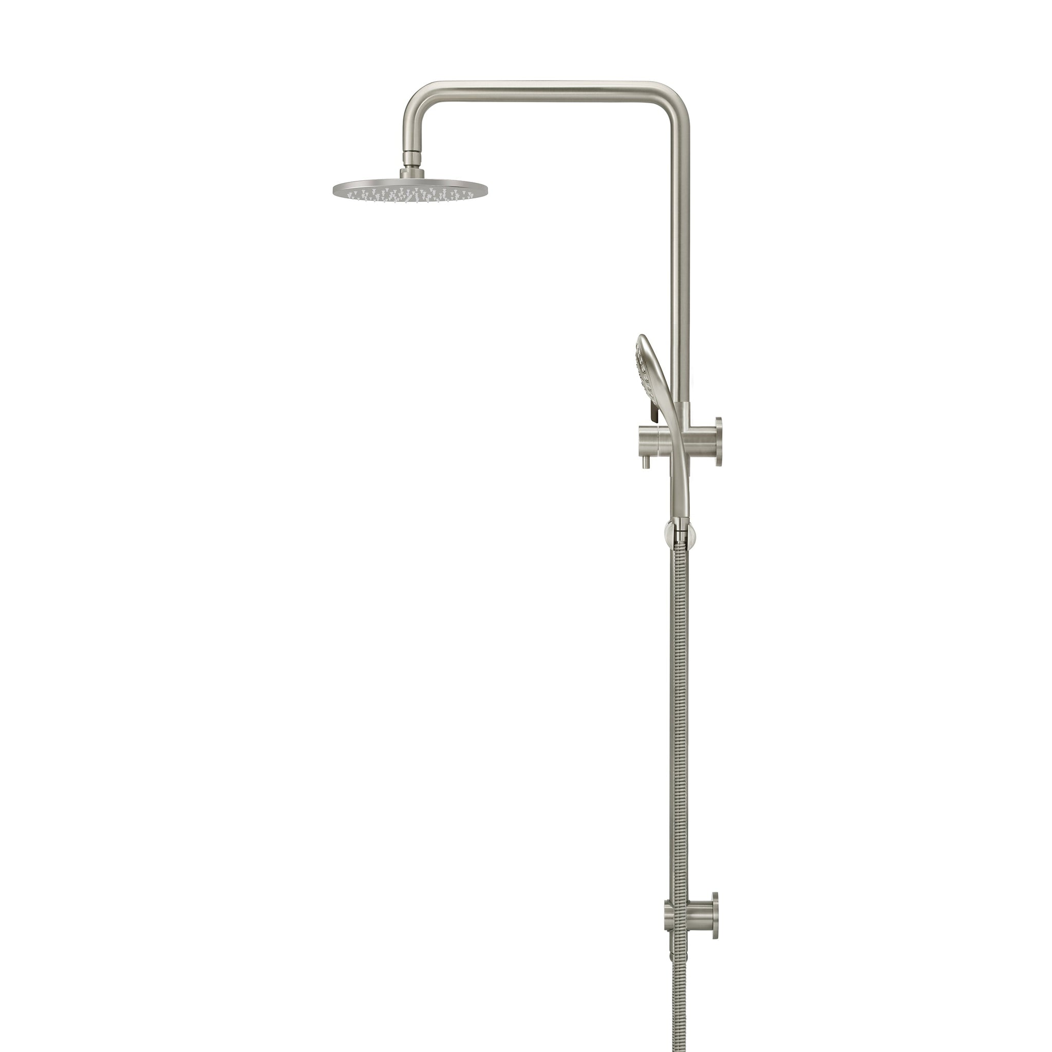 Round Combination Shower Rail 200mm Rose, Three Function Hand Shower - Brushed Nickel