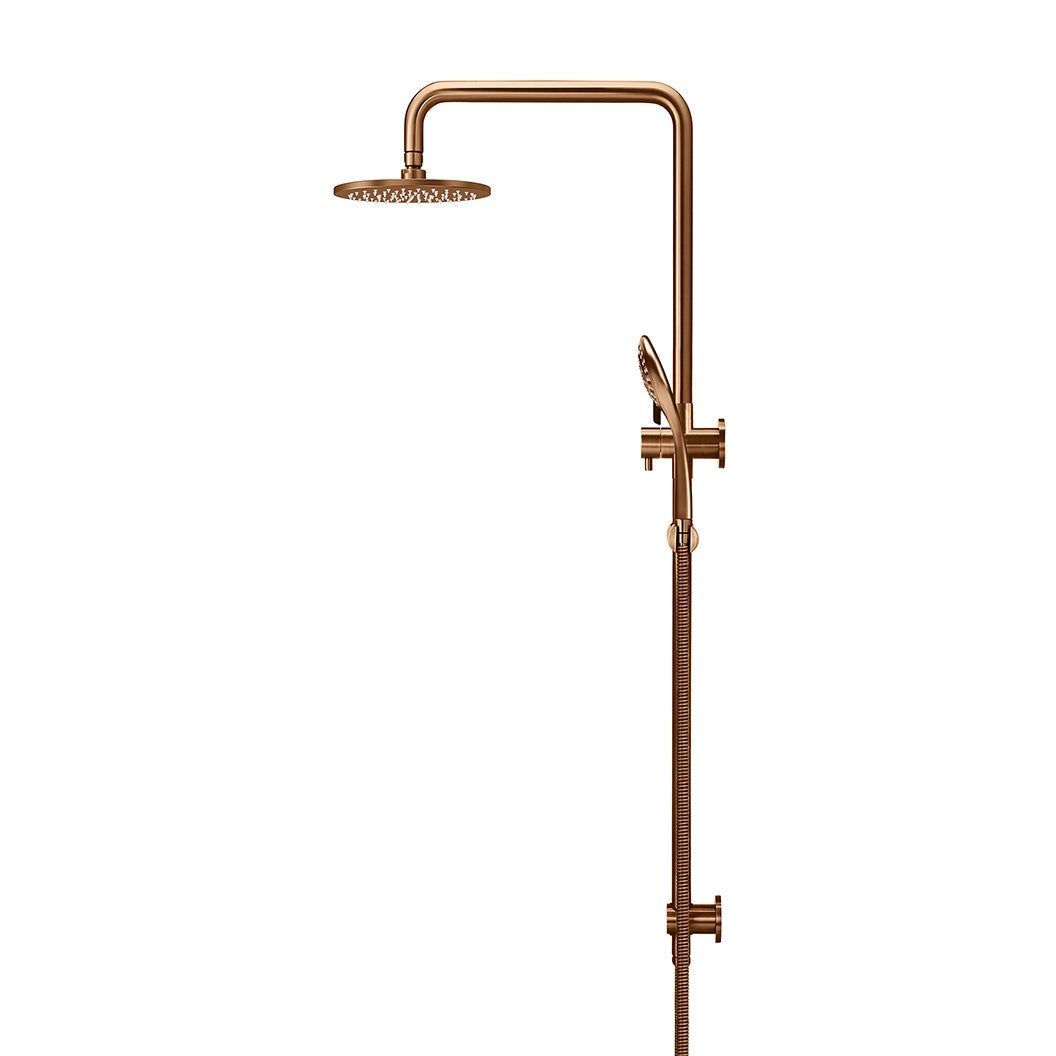Round Combination Shower Rail 200mm Rose, Three Function Hand Shower - Lustre Bronze