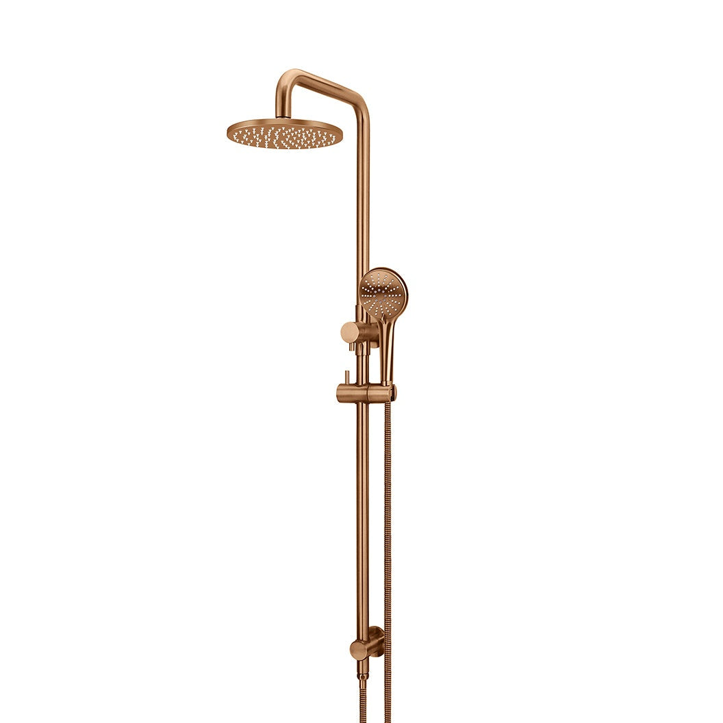 Round Combination Shower Rail 200mm Rose, Three Function Hand Shower - Lustre Bronze