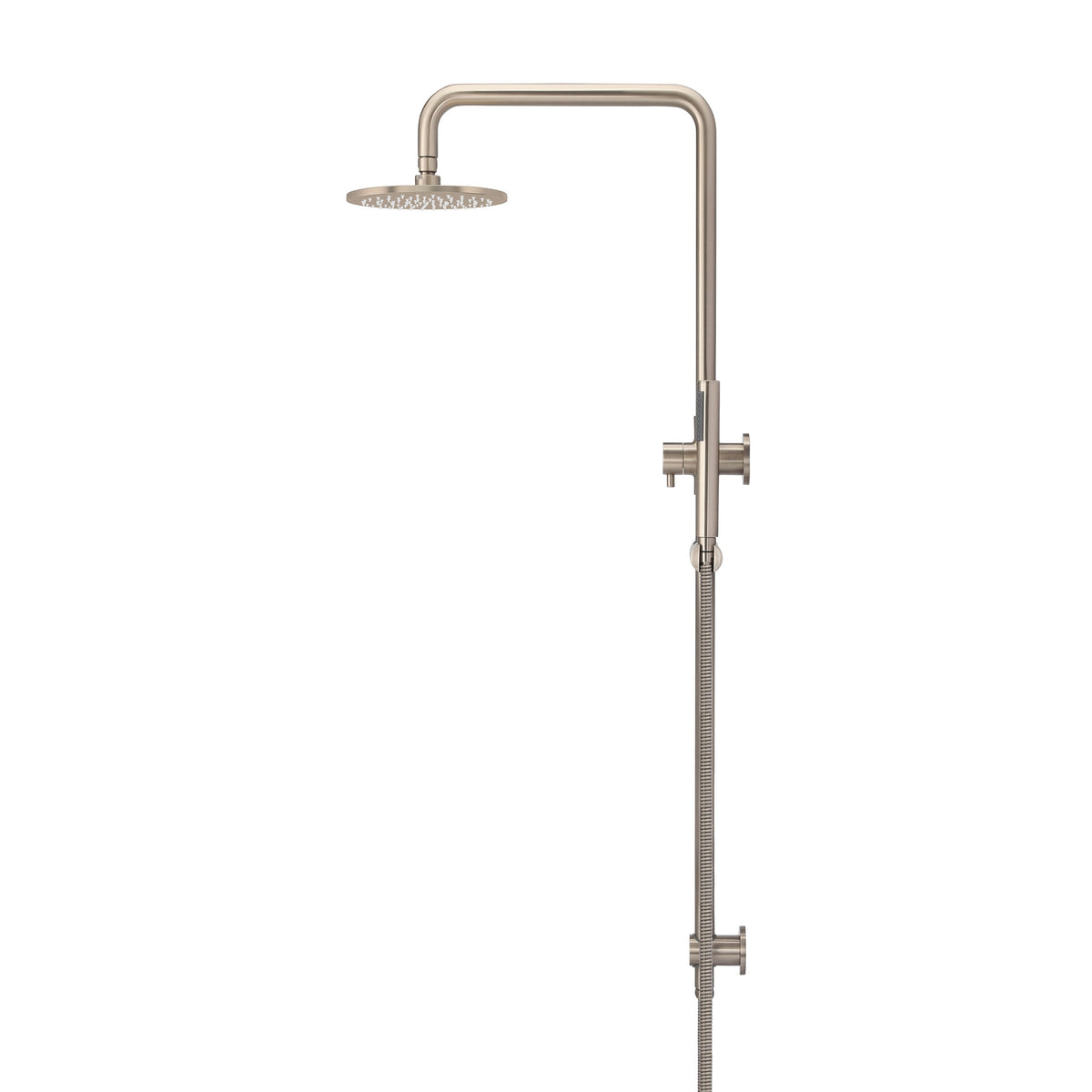 Round Combination Shower Rail 200mm Rose, Single Function Hand Shower in Polished Chrome - front view