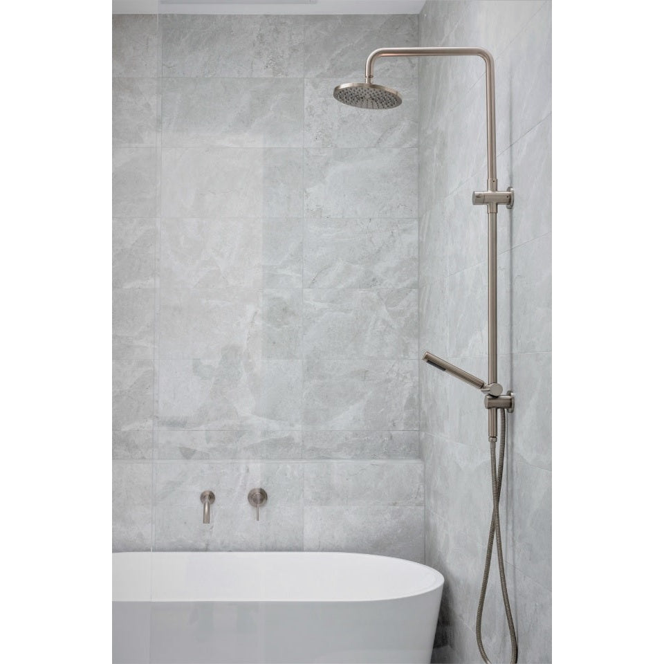 Round Combination Shower Rail 200mm Rose, Single Function Hand Shower in Polished Chrome - angled product view
