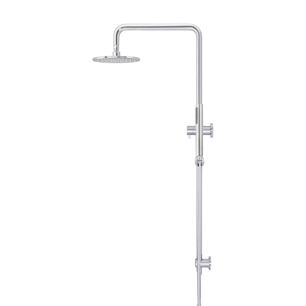 Round Combination Shower Rail 200mm Rose, Single Function Hand Shower - Polished Chrome