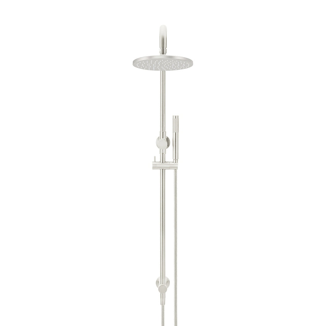 Round Combination Shower Rail 200mm Rose, Single Function Hand Shower in Brushed Nickel - angled product view