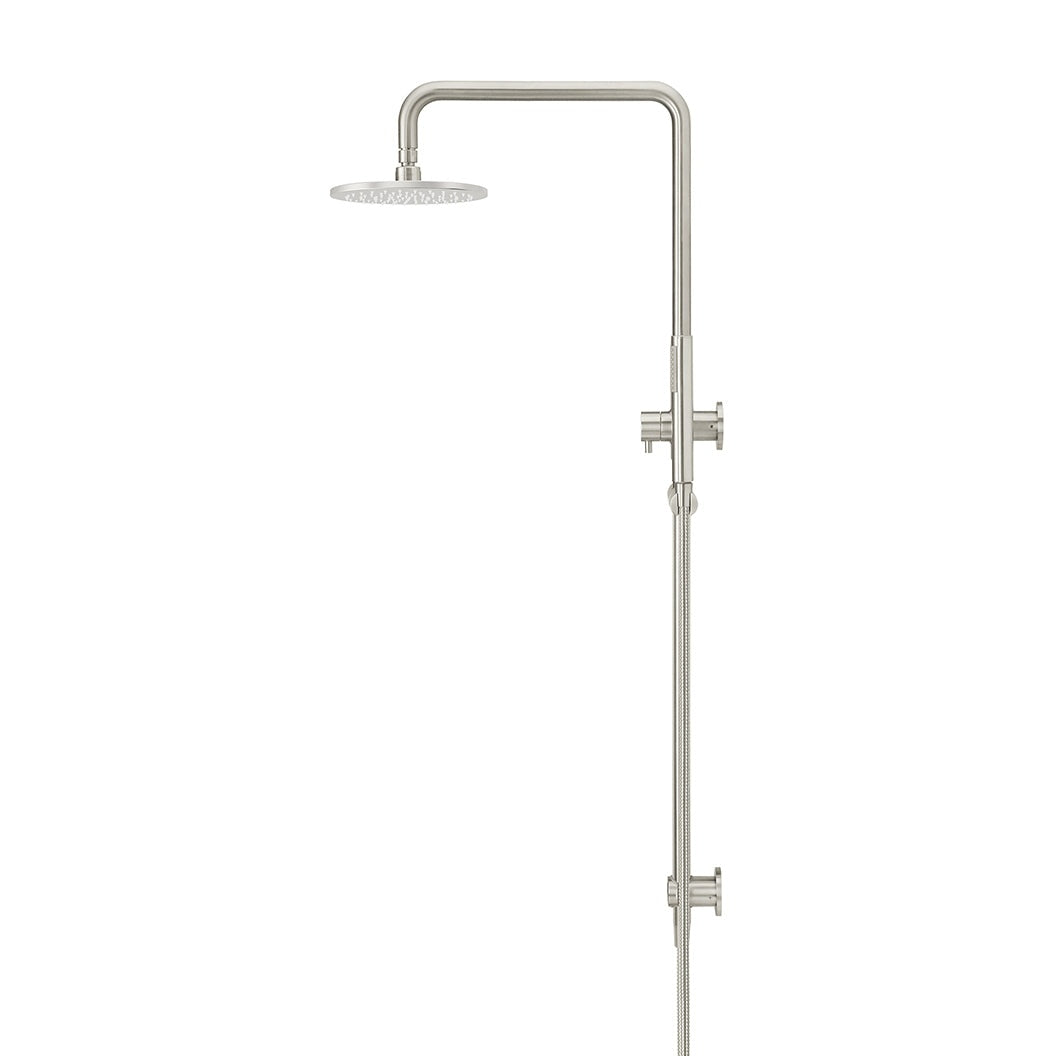 Round Combination Shower Rail 200mm Rose, Single Function Hand Shower - Brushed Nickel