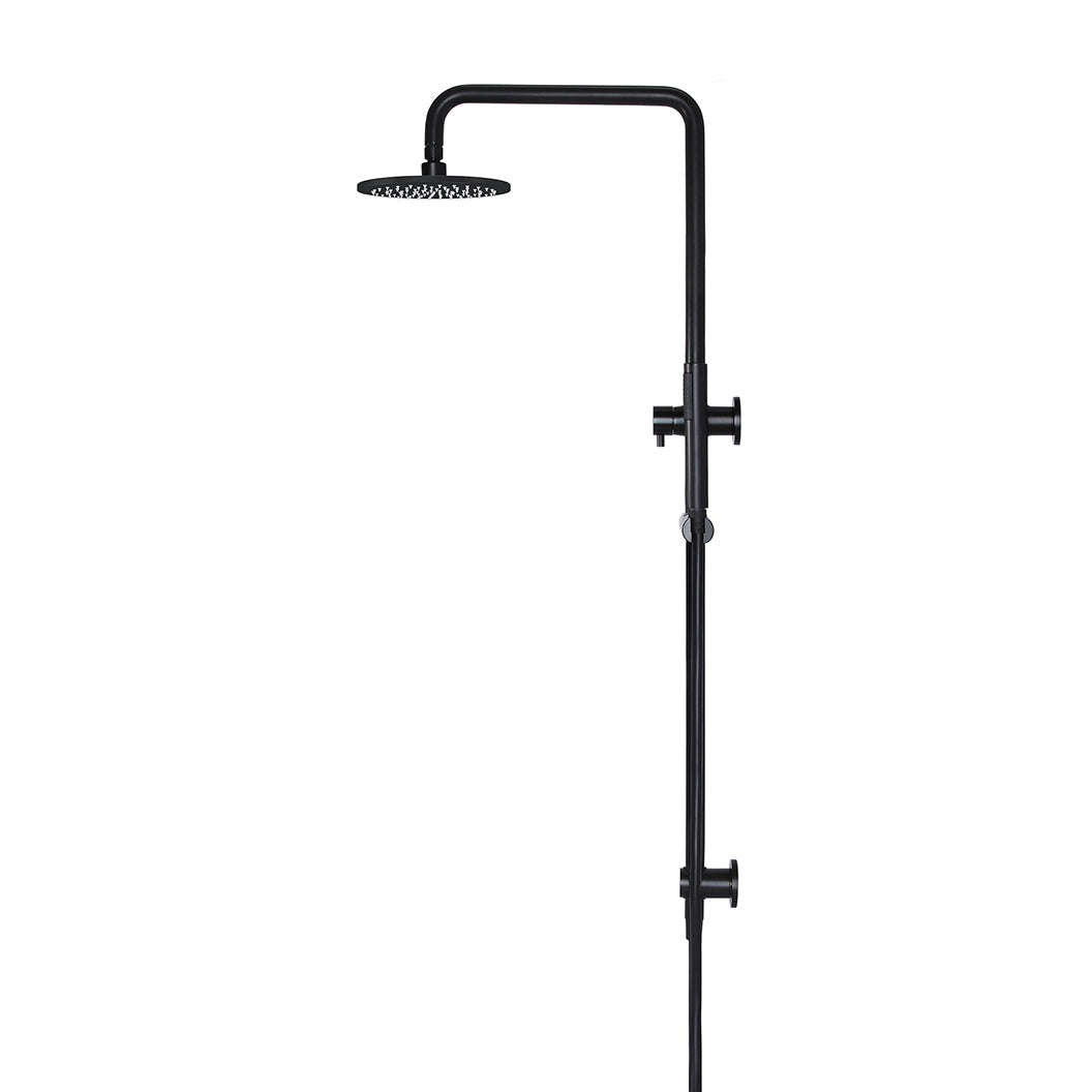 Round Combination Shower Rail 200mm Rose, Single Function Hand Shower - Matte Black