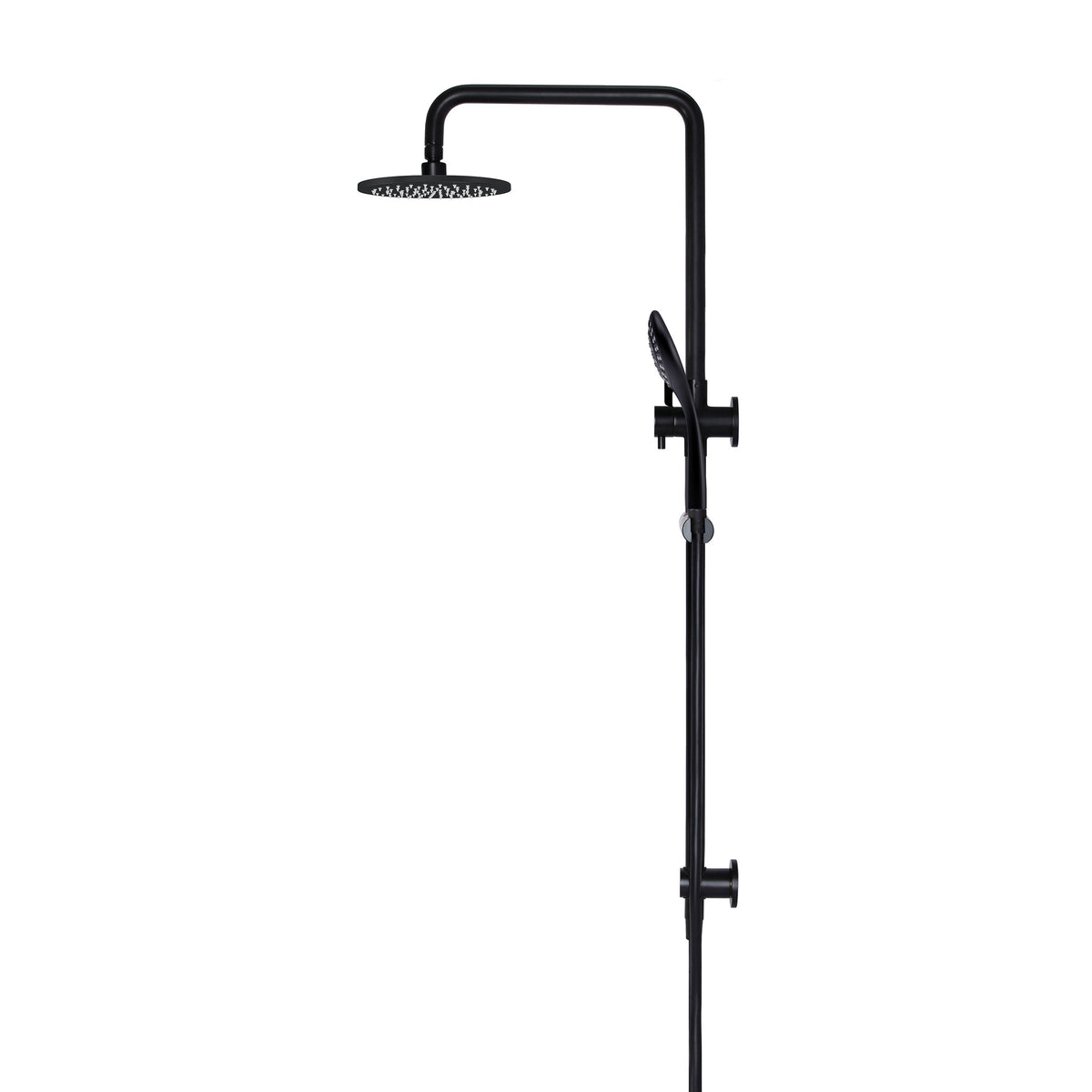 Round Combination Shower Rail, 200mm Rose, Three-Function Hand Shower - Matte Black