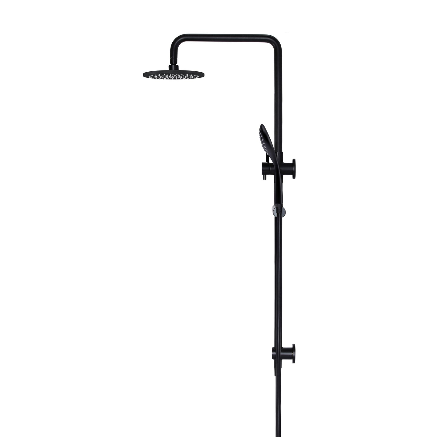 Round Combination Shower Rail, 200mm Rose, Three-Function Hand Shower - Matte Black