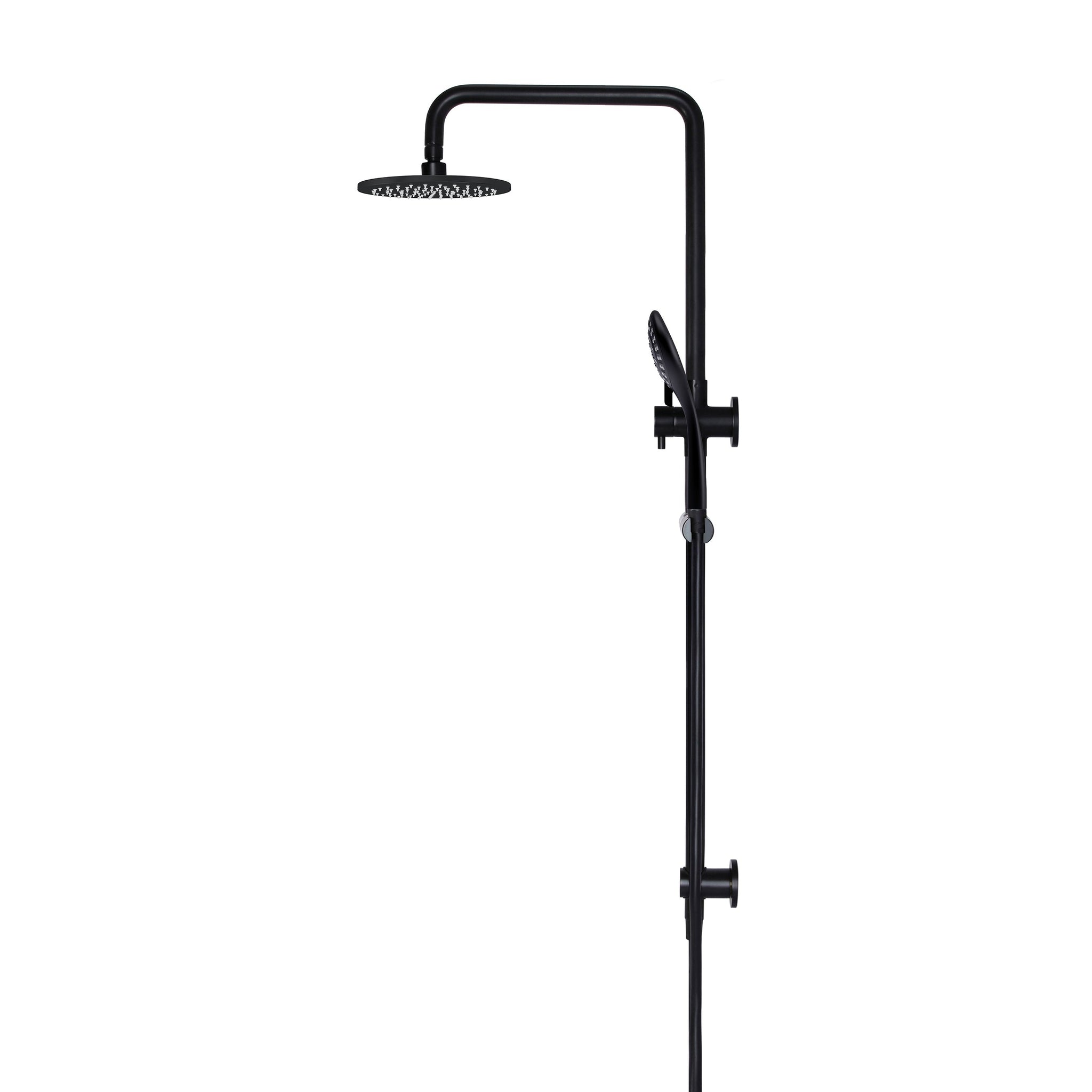 Round Combination Shower Rail, 200mm Rose, Three-Function Hand Shower - Matte Black
