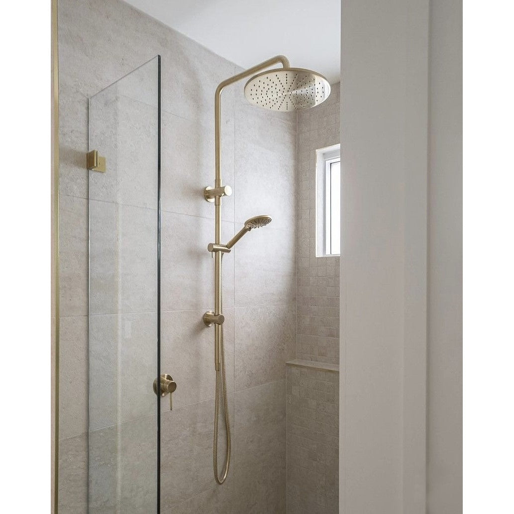 Round Combination Shower Rail 300mm Rose, Three Function Hand Shower - finish and profile close-up