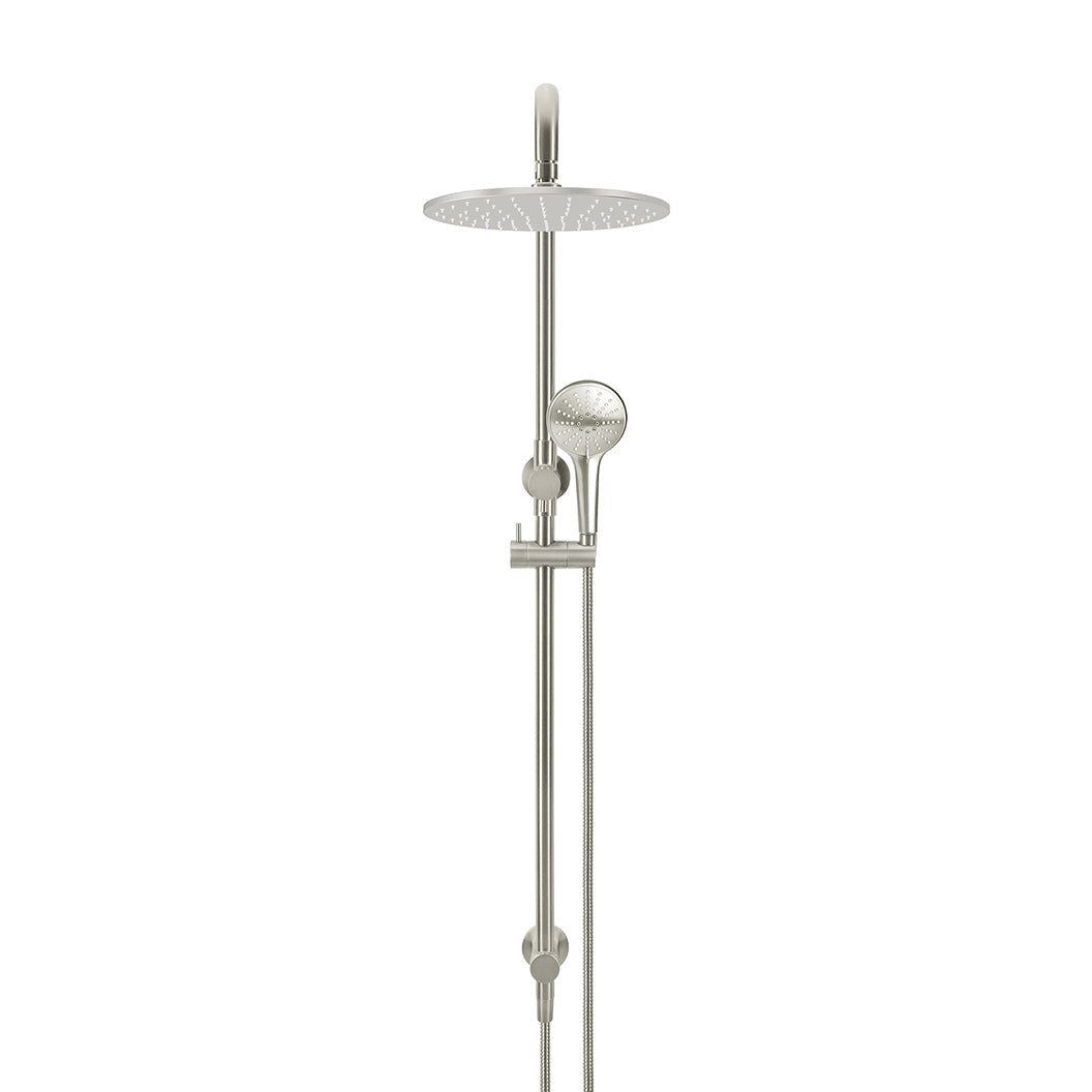Round Combination Shower Rail 300mm Rose, Three Function Hand Shower - Brushed Nickel