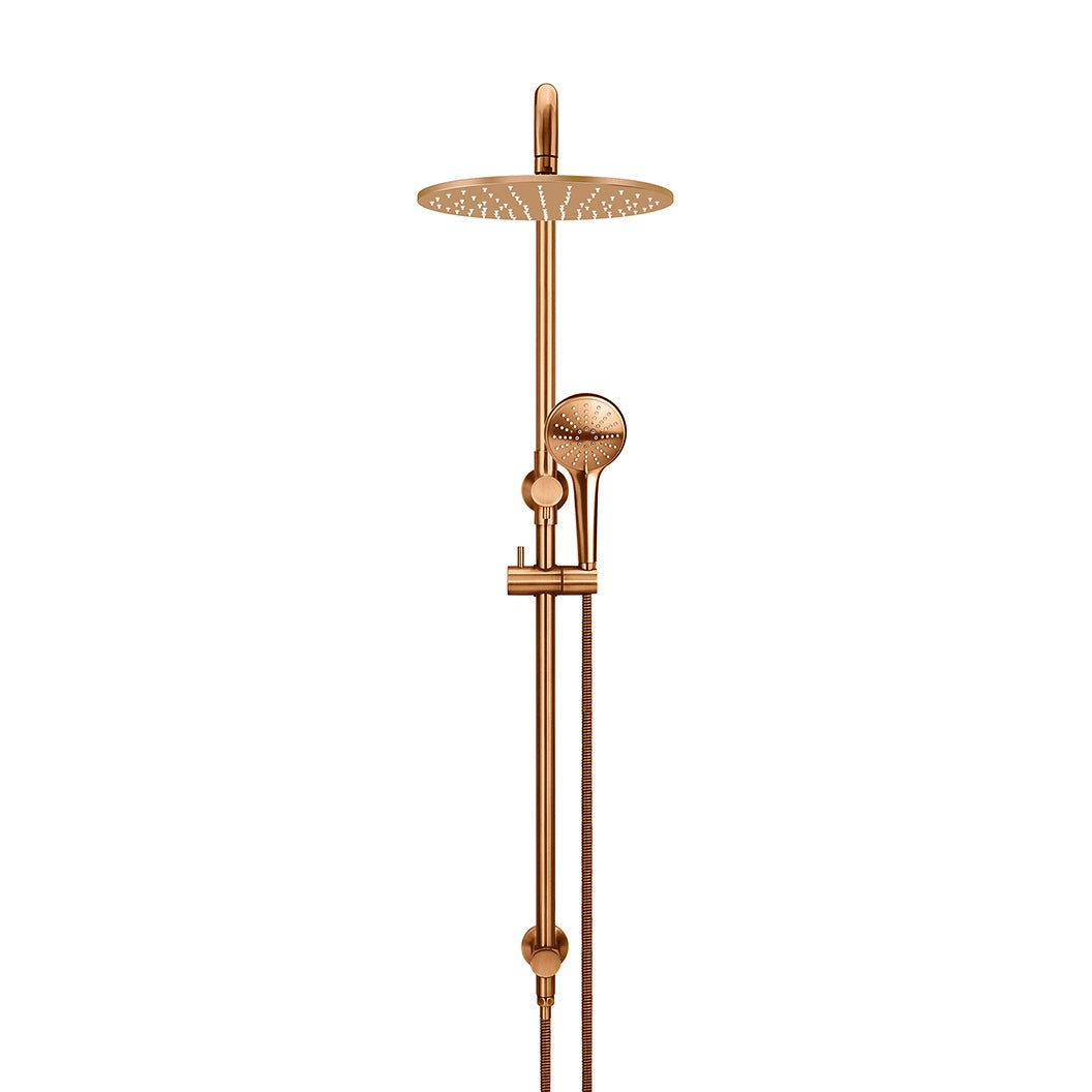 Round Combination Shower Rail, 300mm Rose, Three Function Hand Shower - Lustre Bronze