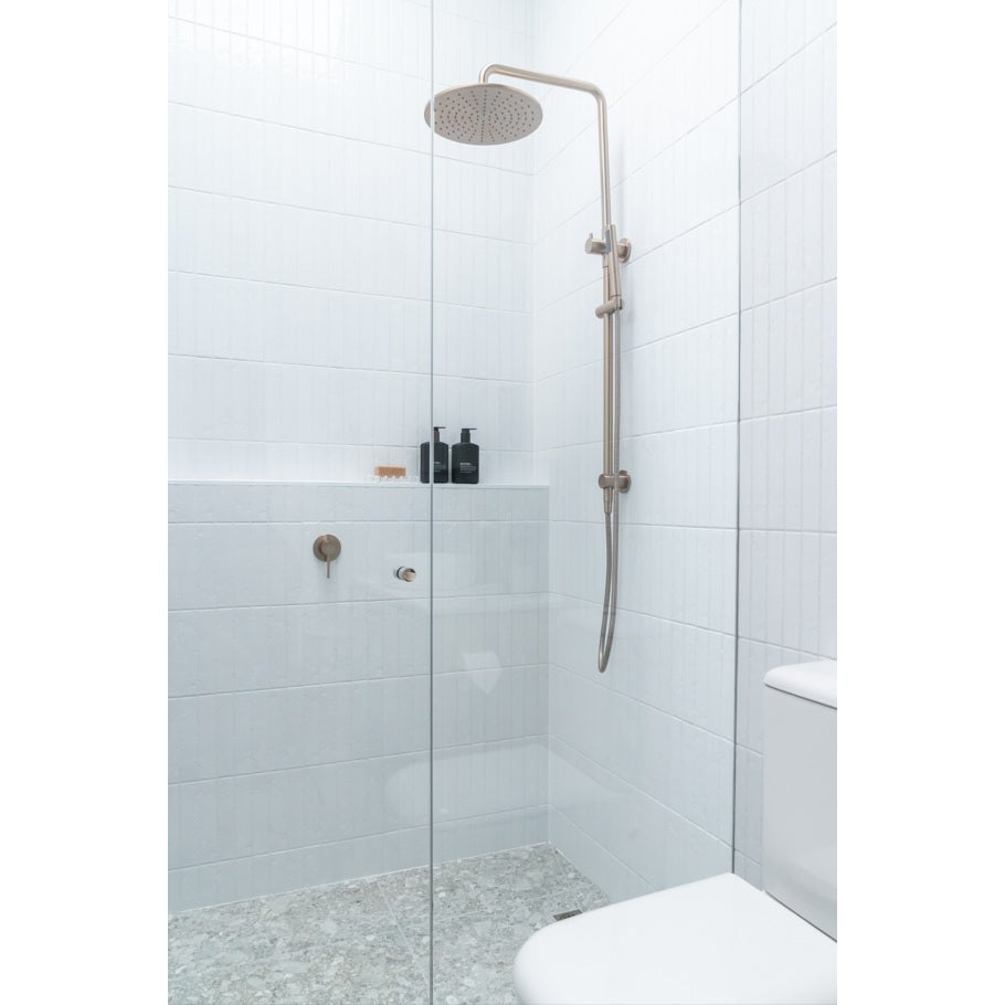 Round Combination Shower Rail 300mm Rose, Single Function Hand Shower - Champagne