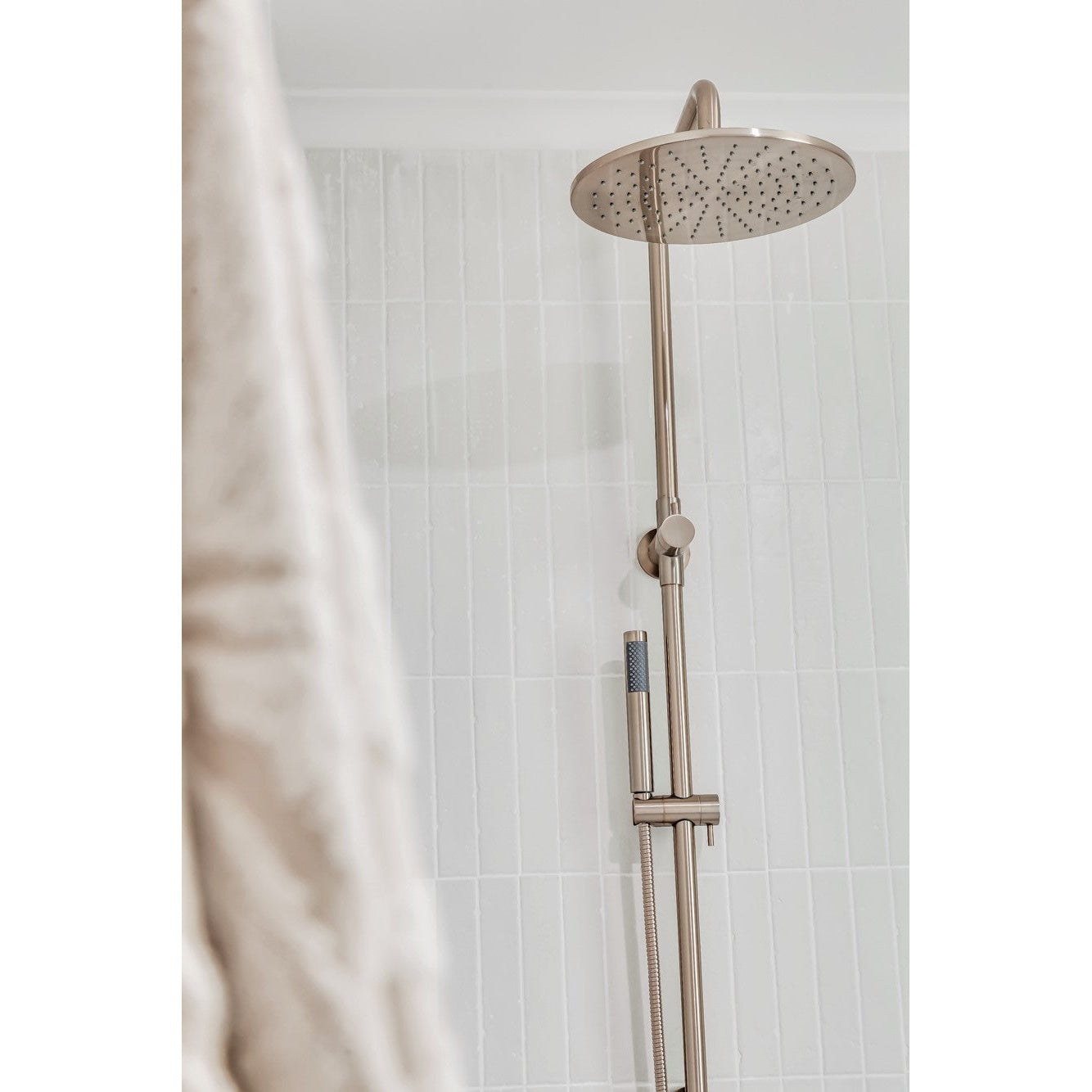 Round Combination Shower Rail 300mm Rose, Single Function Hand Shower - Champagne