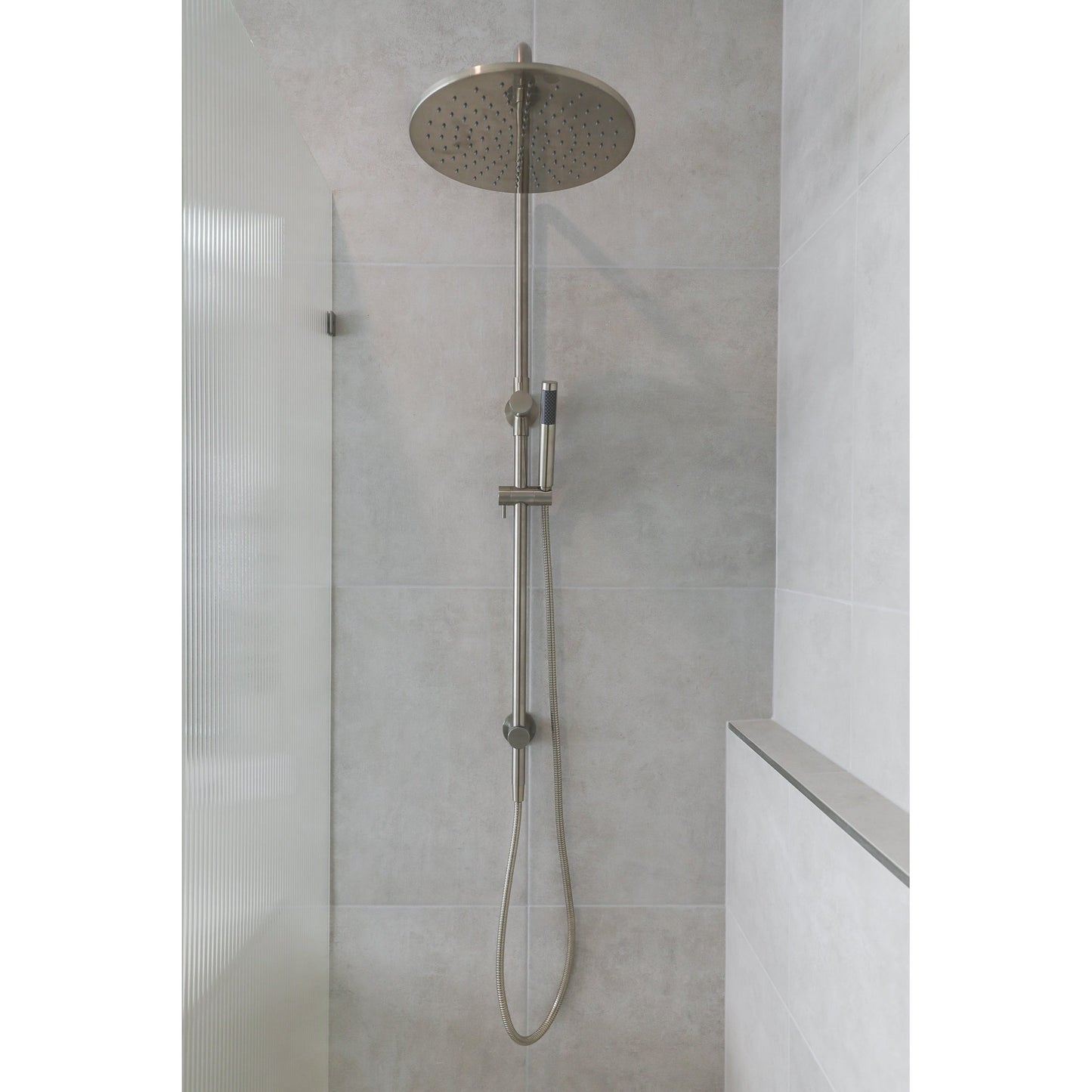 Round Combination Shower Rail, 300mm Rose, Single Function Hand Shower - Brushed Nickel