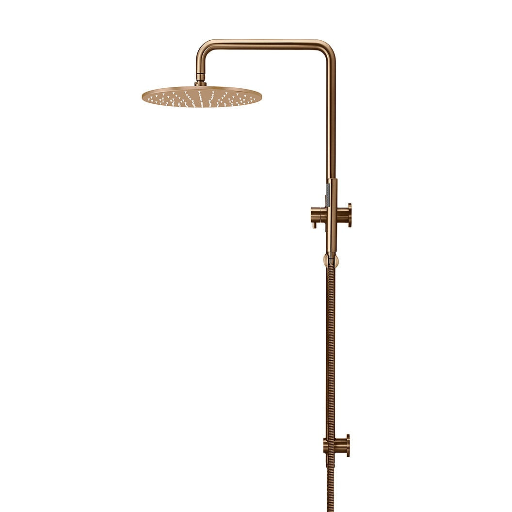Round Combination Shower Rail, 300mm Rose, Single Function Hand Shower - Lustre Bronze