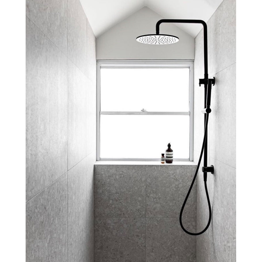 Round Combination Shower Rail 300mm Rose, Single Function Hand Shower - side profile view