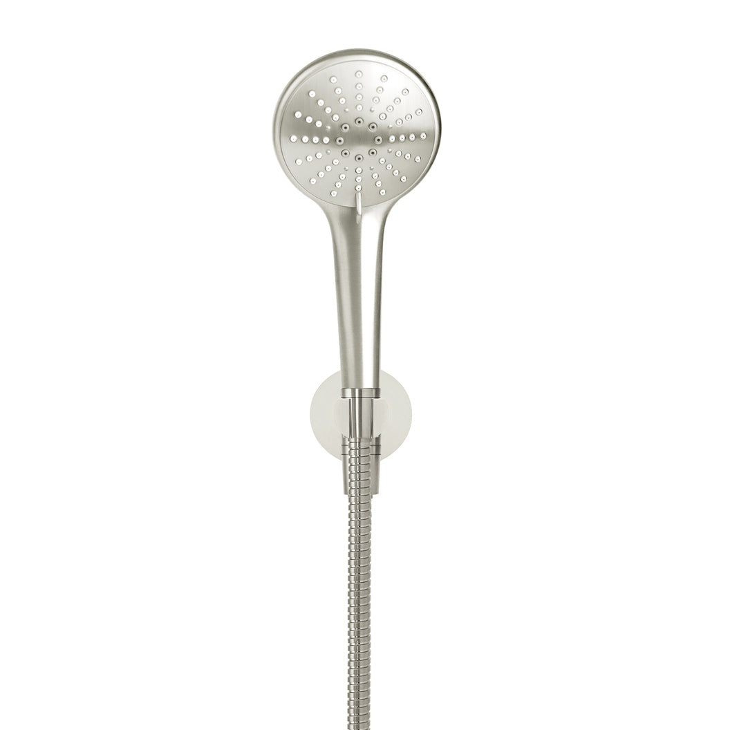 Round Three Function Hand Shower on Fixed Bracket in Brushed Nickel - rear mounting detail