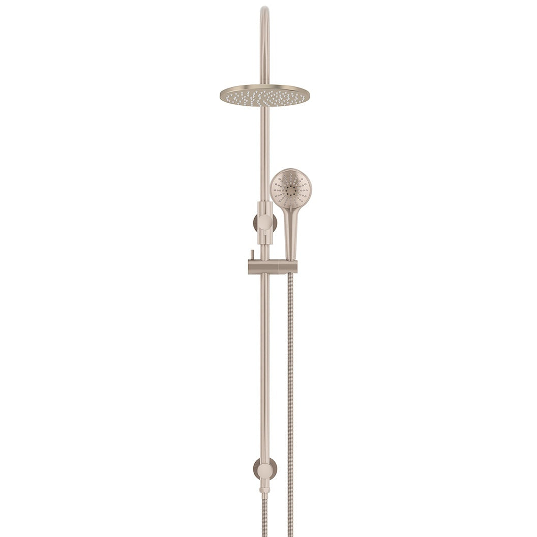 200mm Round Overhead Shower Rail, Three Function Hand Shower - Champagne