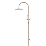 200mm Round Overhead Shower Rail, Three Function Hand Shower - Champagne